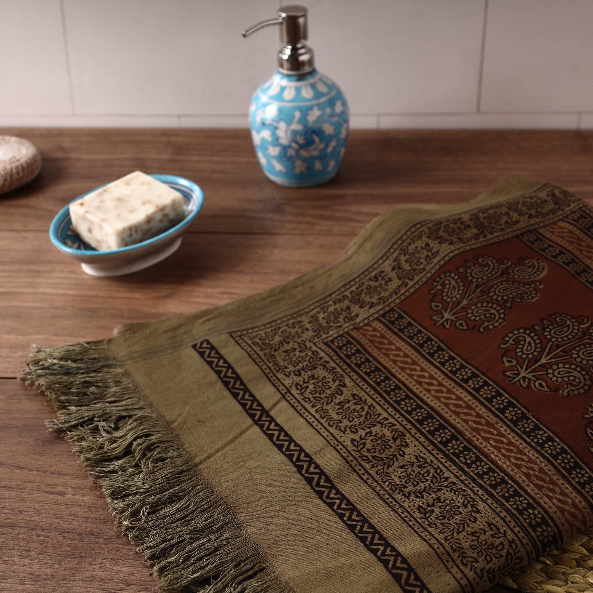 BAGH PRINTS BY UMAR FARUK KHATRI Brown - Bagh Hand Block Printed Handloom Cotton Towel