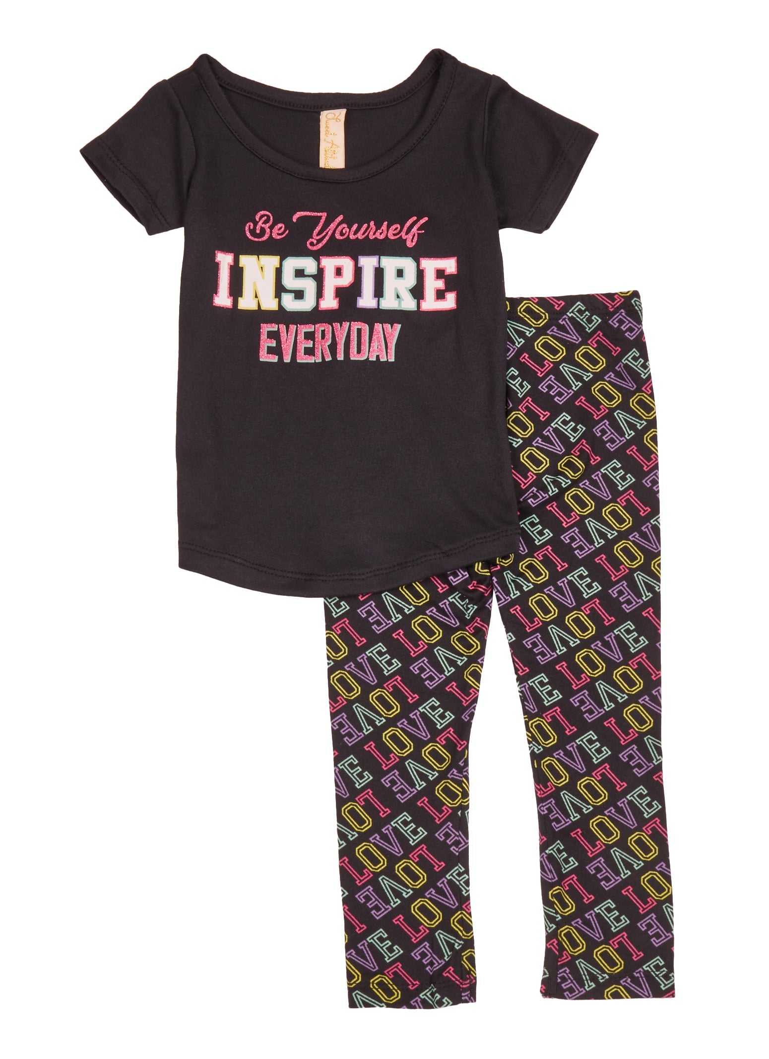 Rainbow Shops Baby Girls 12-24M Be Yourself Inspire Everyday Glitter Tee and Graphic Leggings