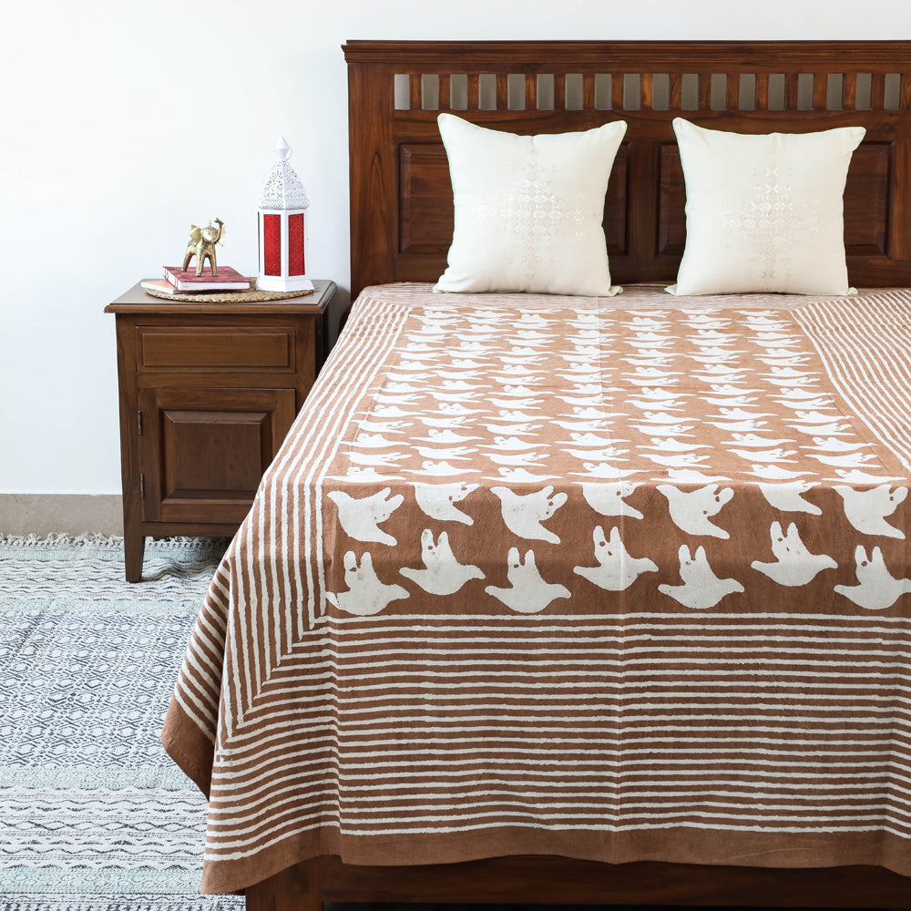 BINDAAS UNLIMITED Brown - Block Art Print Cotton Single Bindaas Bed Sheet (93 x 60 in)