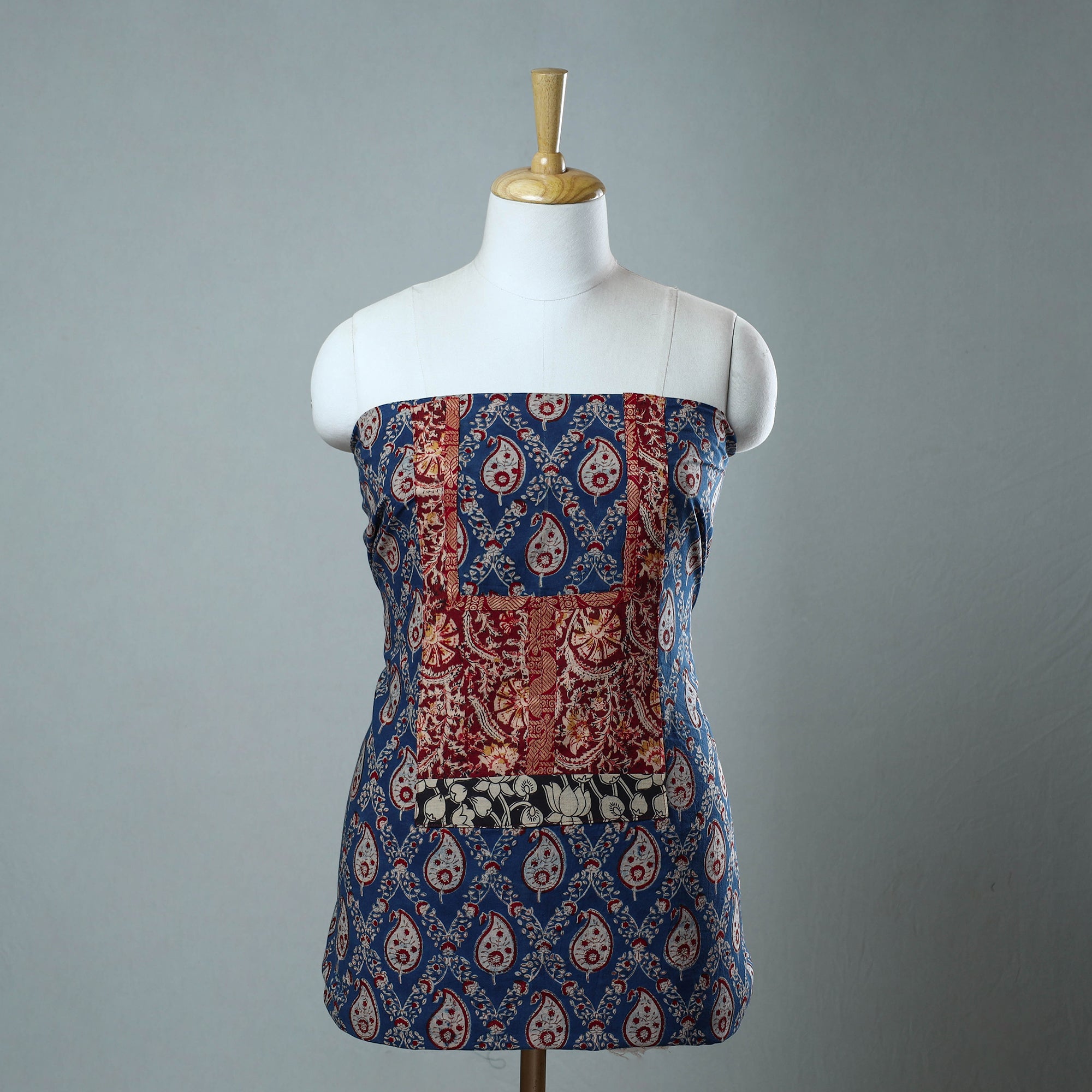 NOORI BAZAR Blue - Block Printed Cotton Ajrakh Kurta Material (2.9 meter) 09