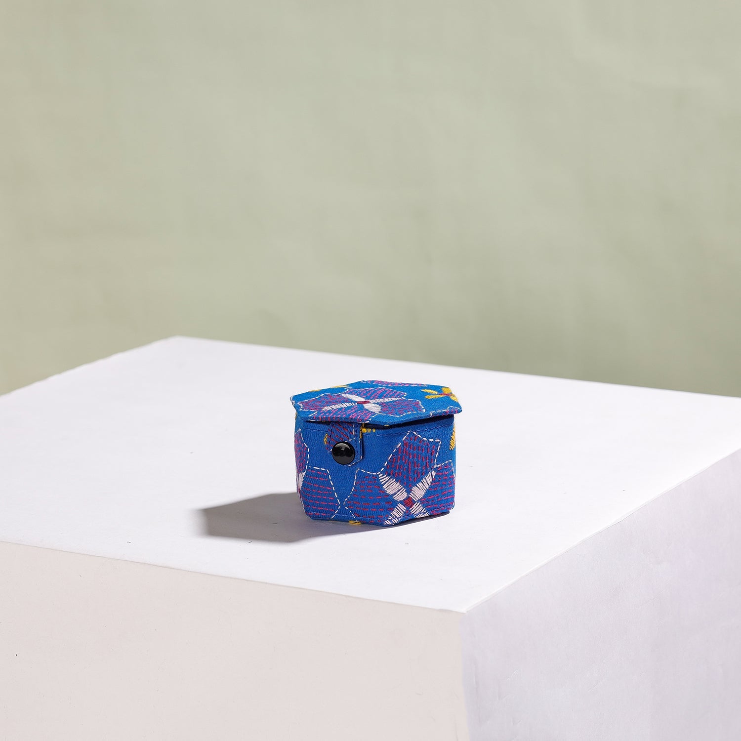 ASALKAAR Blue - Bengal Kantha Work Handcrafted Hexagon Jewelry Box (Set of 3) - view 5