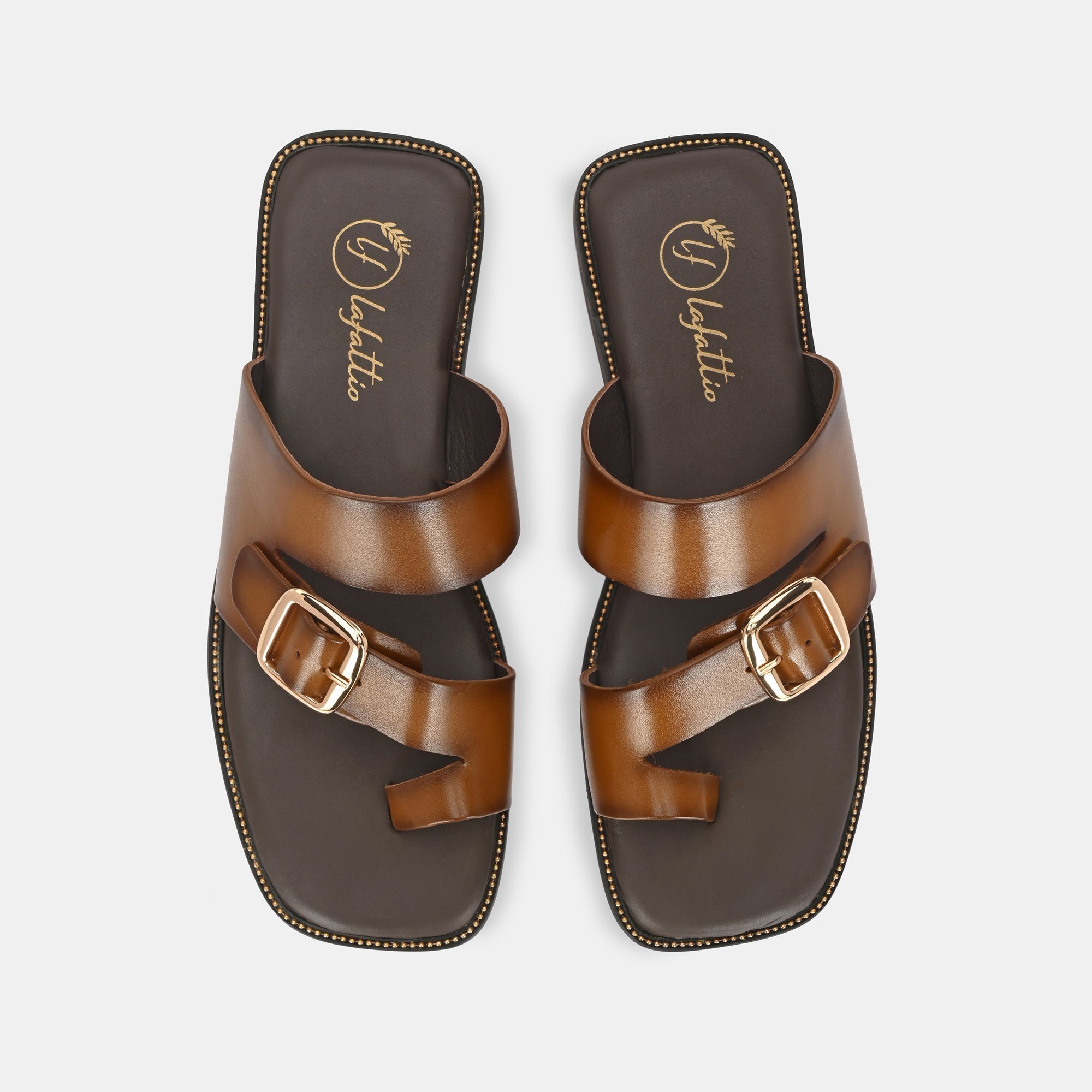 Tan Buckled Slippers by Lafattio - view 2