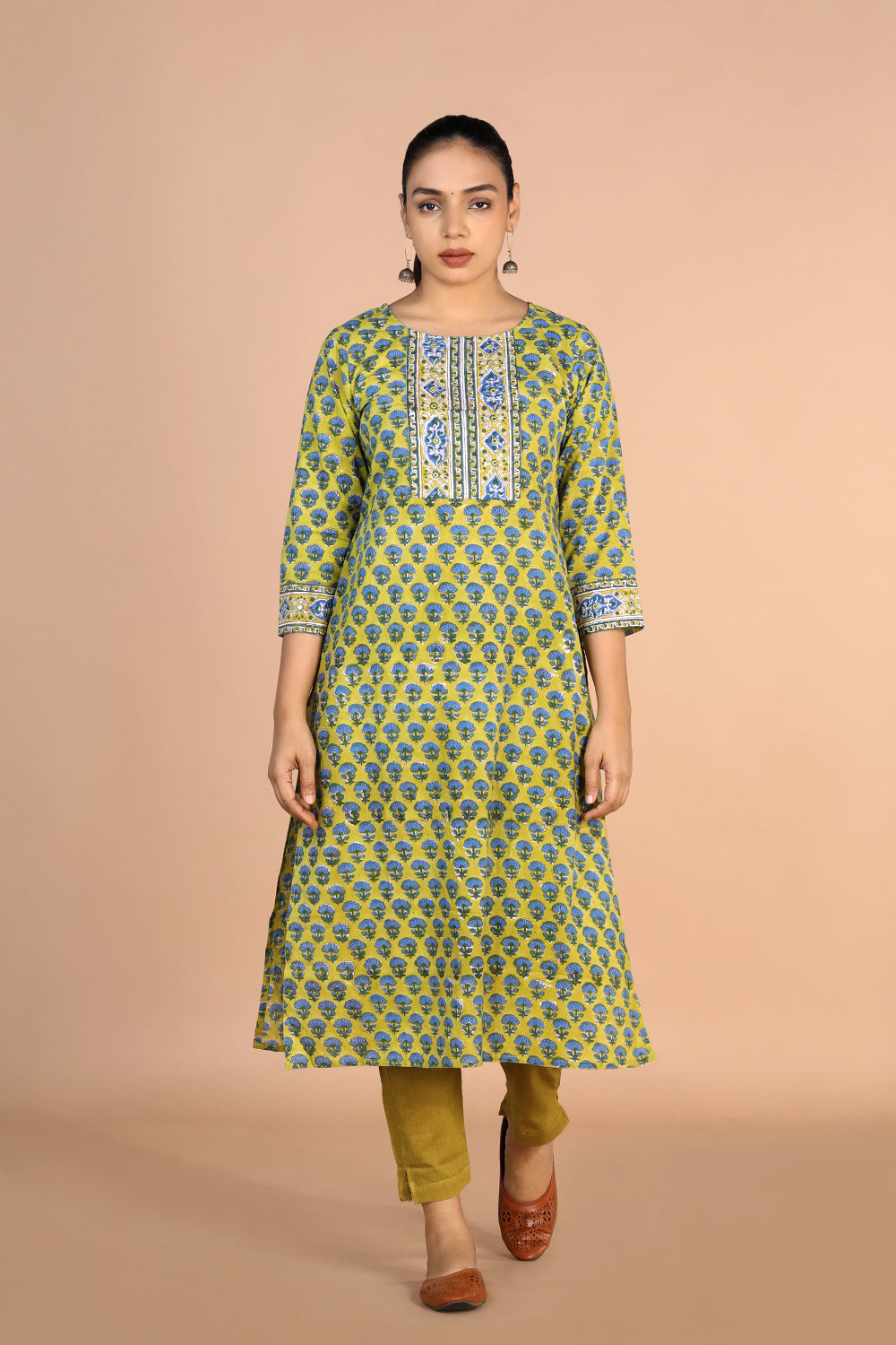 Kalanjali Ethnics Floral Sanganeri handblock printed cotton Kurti