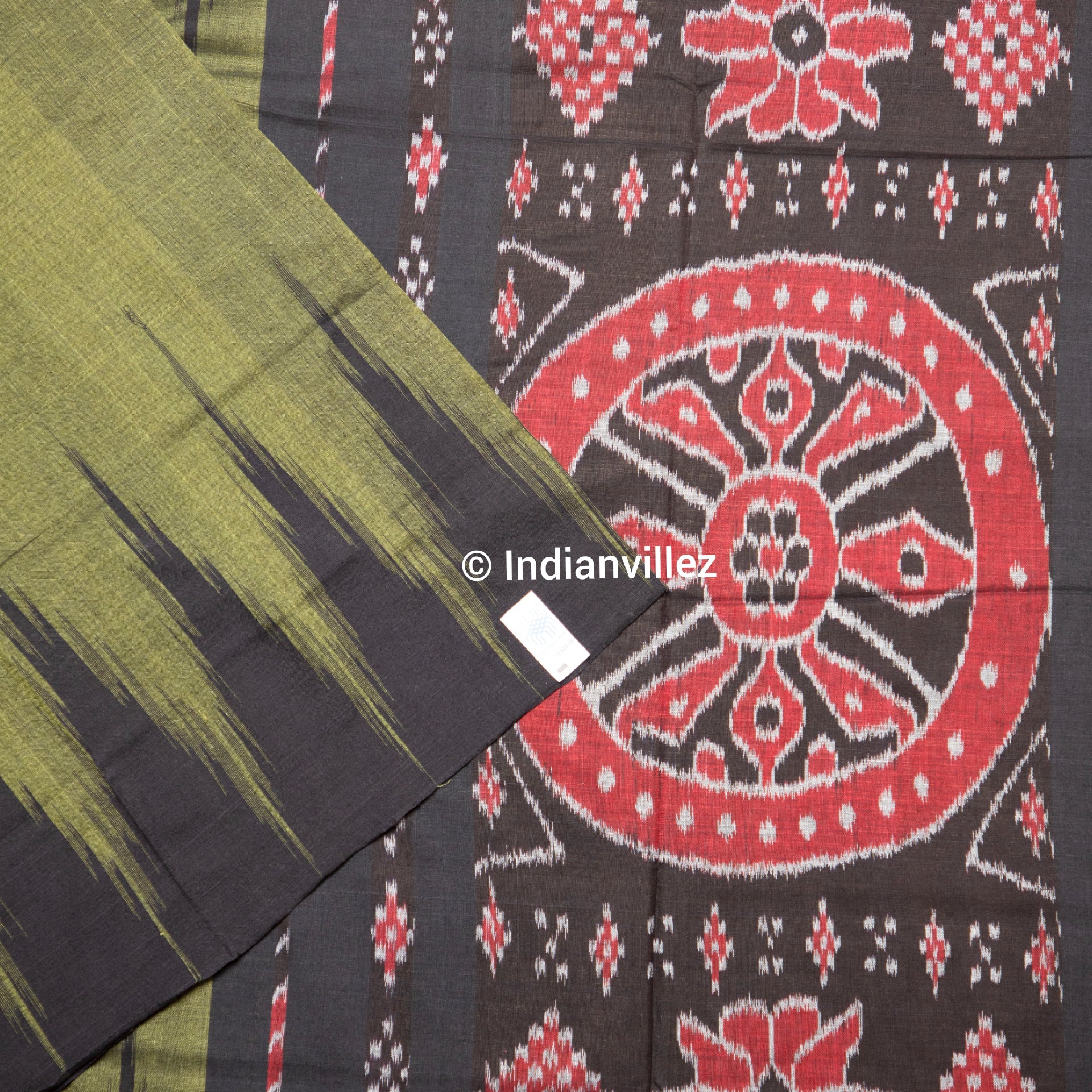 IndianVillèz Army green olive Kargil Kumbha Maniabandha Cotton Saree - view 2