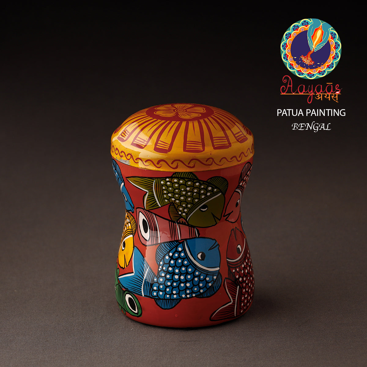 AAYAAS Bengal Patua Handpainted Stainless Steel Multi Utility Container