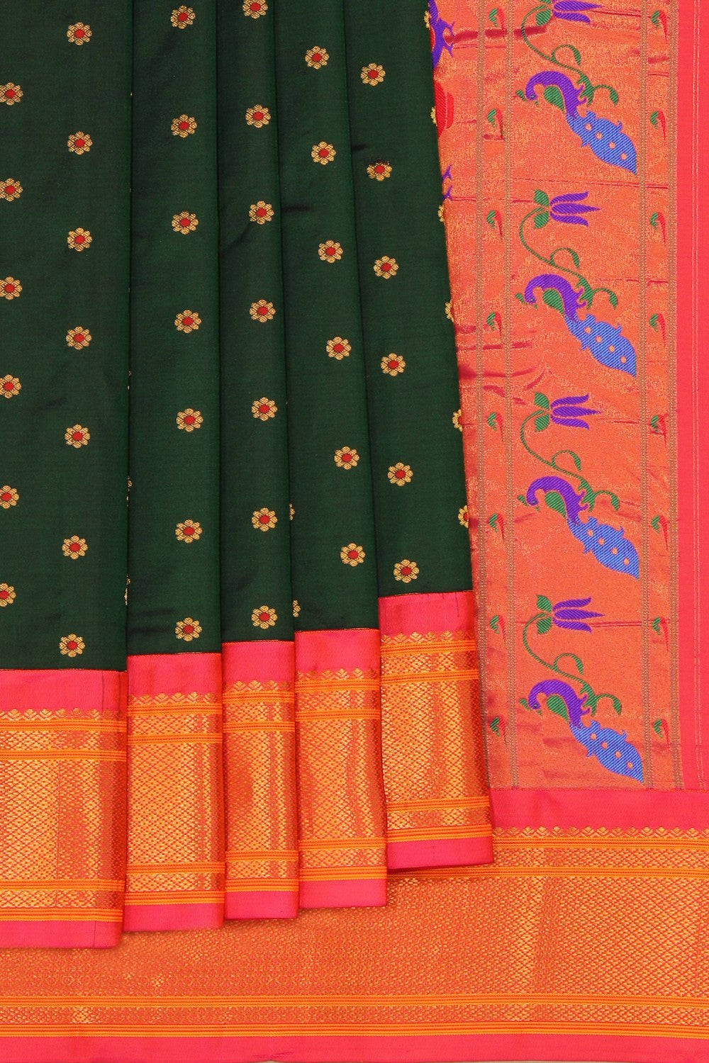 Kalanjali Gadwal Silk Bottle Green Saree – Women's