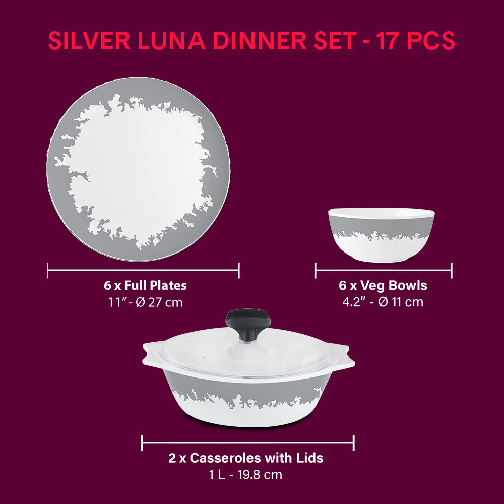 My Borosil Larah by Borosil Daily Delight - Silver Luna 6 Full Plates + 6 Veg Bowls + 2 Opal Casseroles + 2 Plastic Lid - view 2