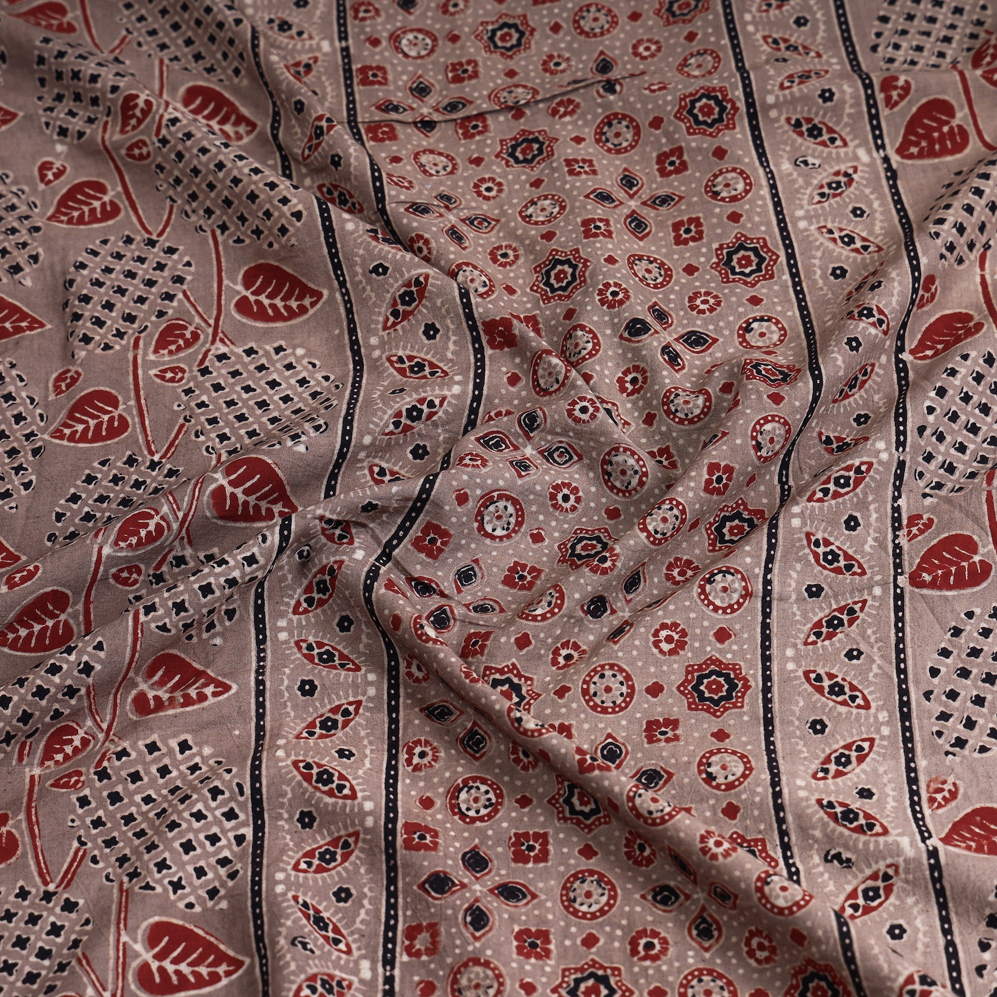 RIYAZ ABDULMAJID KHATRI - AJRAKH Brown - Ajrakh Block Printed Cotton Kurta Material - 2.5 meter - view 3