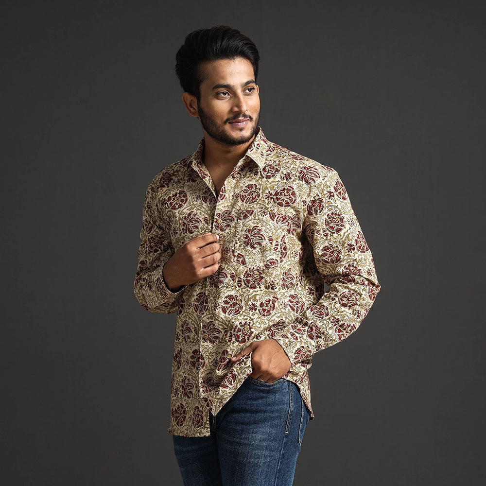 ITOKRI CASUALS Beige - Premium Pedana Kalamkari Block Printed Cotton Men Full Sleeve Shirt - view 4