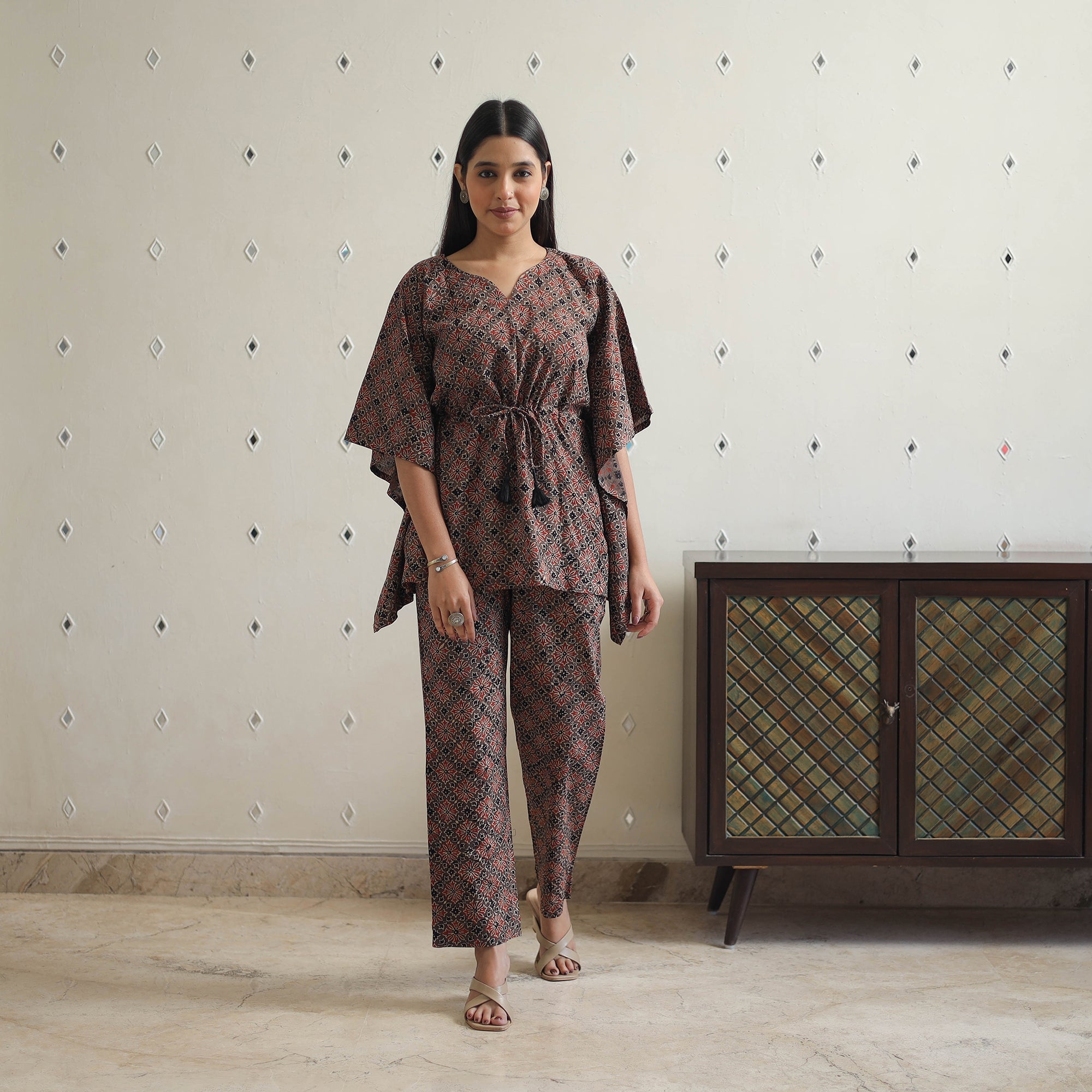 ITOKRI CASUALS Brown - Block Printed Cotton Kaftan Ajrakh Co-ord Set 09 - view 2