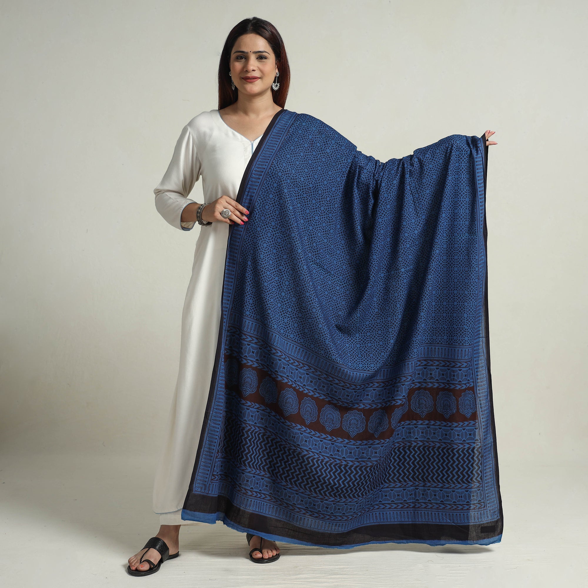BAGH PRINTS BY MOHAMMED RAFIK KHATRI Blue - Block Printed Natural Dyed Cotton Bagh Dupatta 04