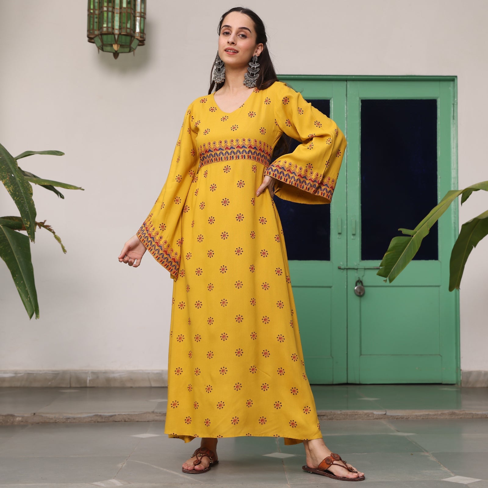 BlackTree Yellow Maxi Dress with Flared Sleeves - view 2