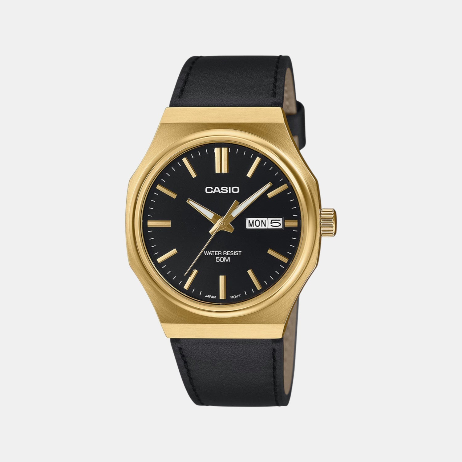 Casio Enticer Men Quartz Black Dial Analog Leather Watch A2420