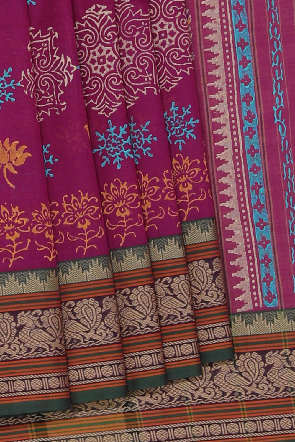 Kalanjali Ethnics Hand block printed cotton saree