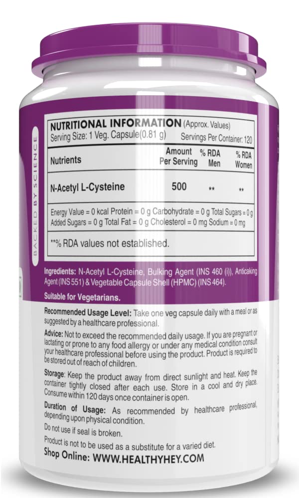 Healthyhey Nutrition N-Acetyl L-Cysteine (NAC) - Non-GMO - Gluten Free -Pack of 120 Veg. Capsules - view 2