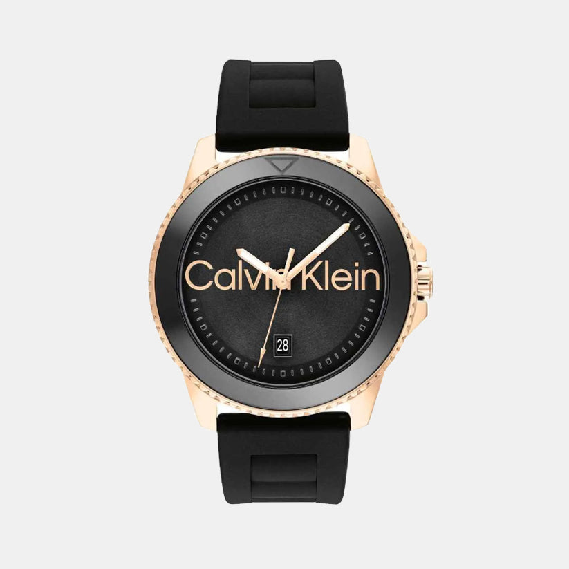 Calvin Klein Aqueous Men Quartz Black Dial Analog Silicone Watch 25200425