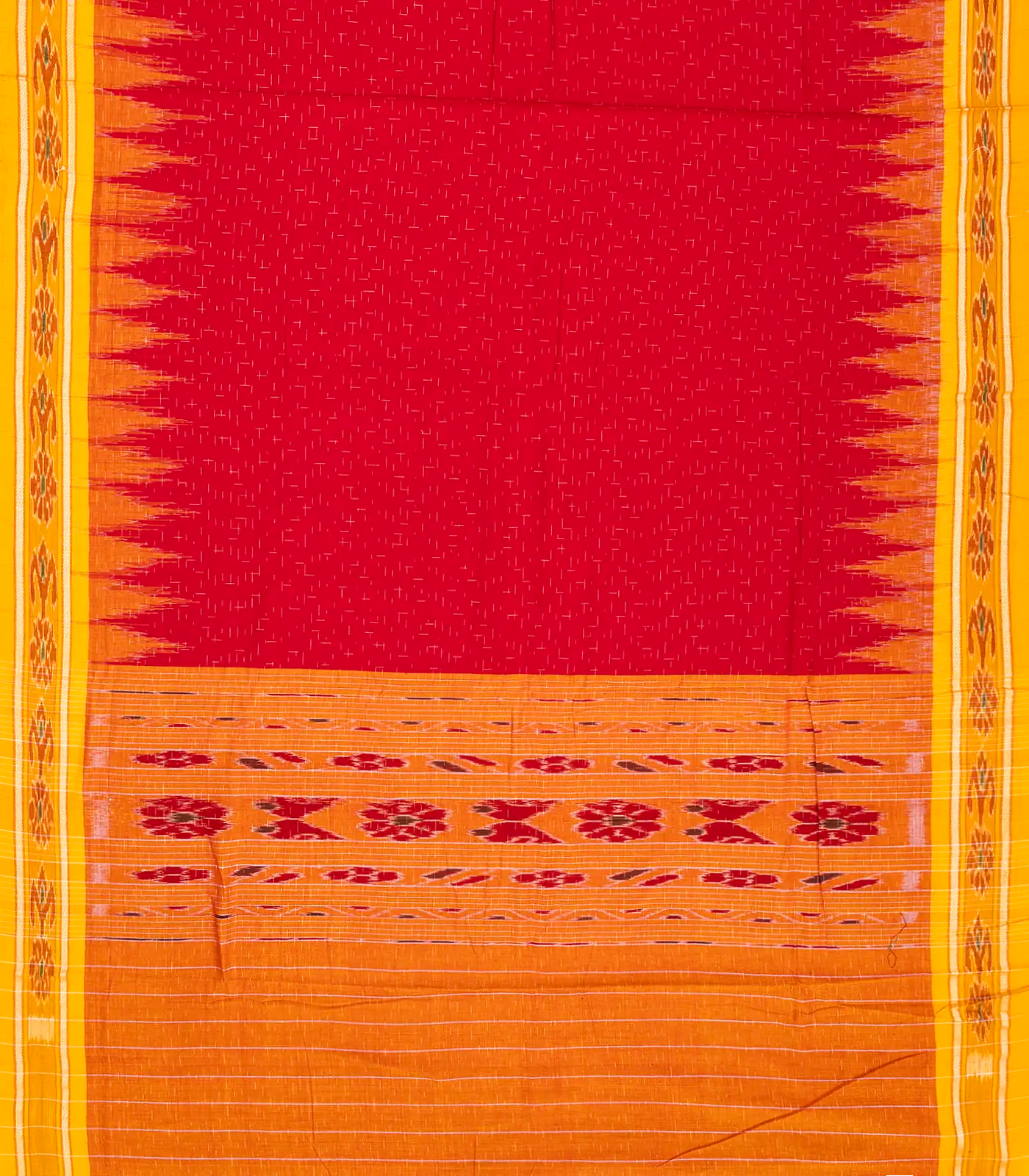 RmKV Red Handloom Orissa Cotton Saree With Yellow Border - view 2
