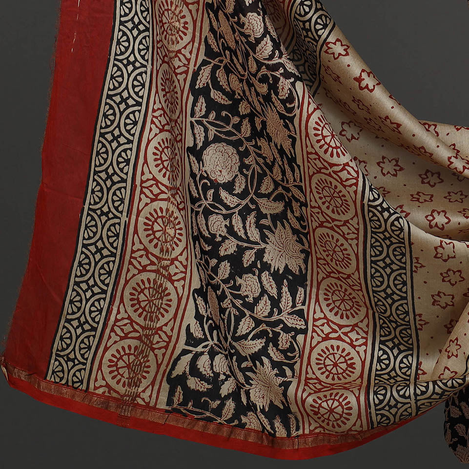 HAVELI CHRONICLES Black - 3pc Chanderi Silk Bagru Print Dress Material 07 - view 4
