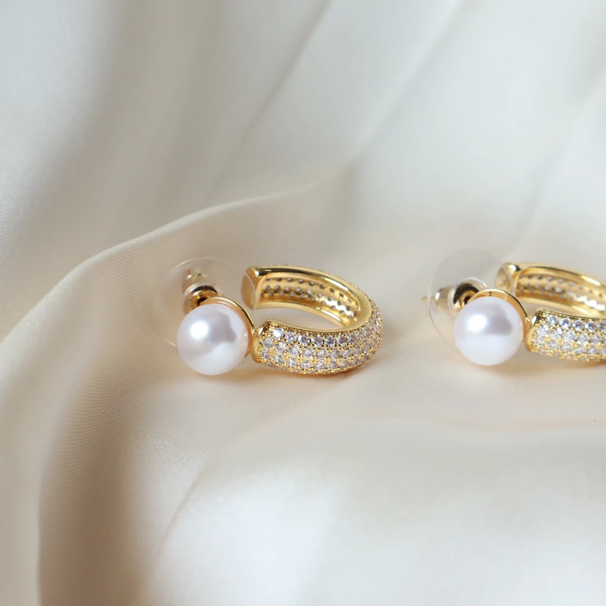 Ash Designs Pearl Cuff Hoop 18K Gold Plated Earrings