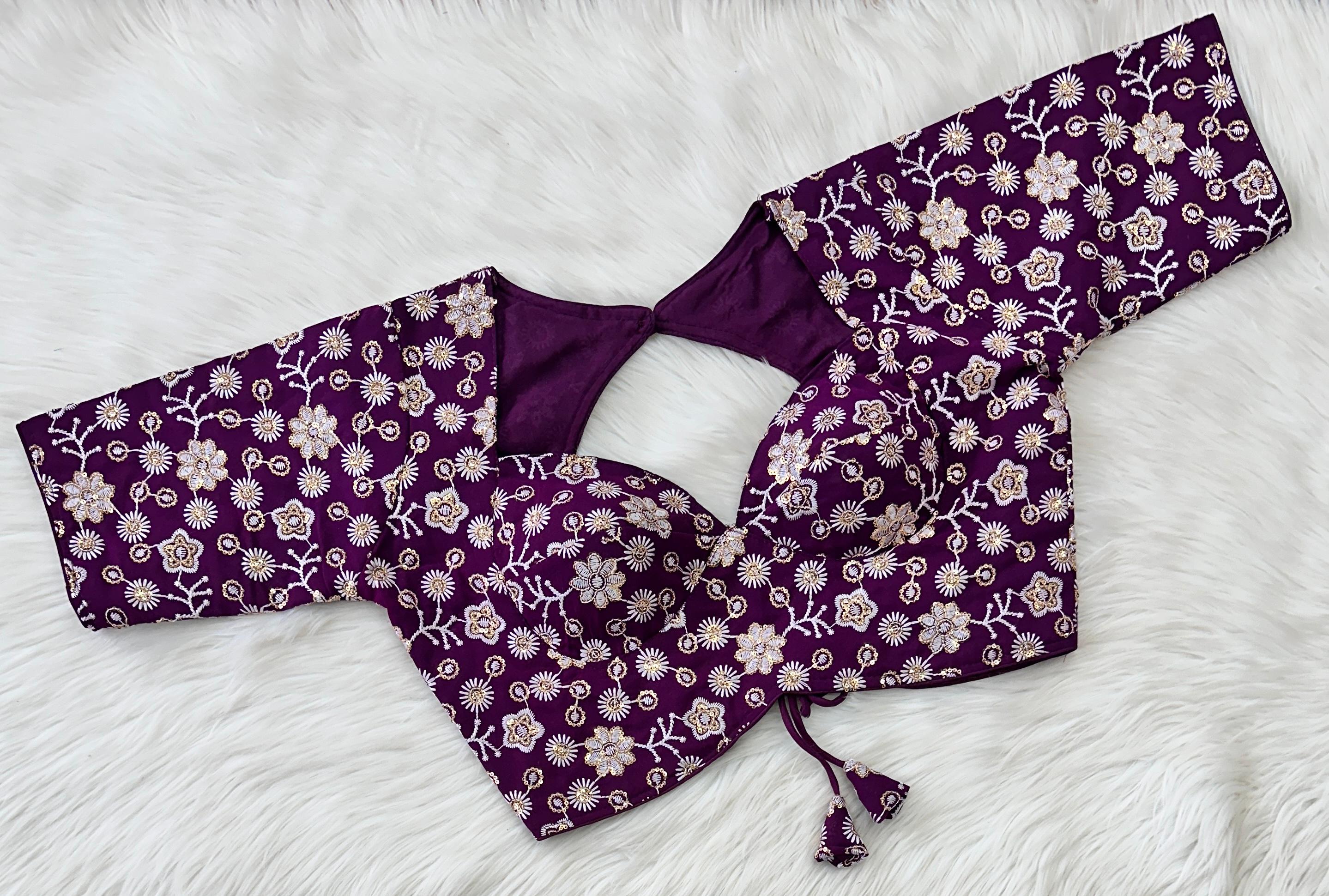 ClothsVilla Purple Hand-Embroidered Maharaja Georgette Blouse with Sequins