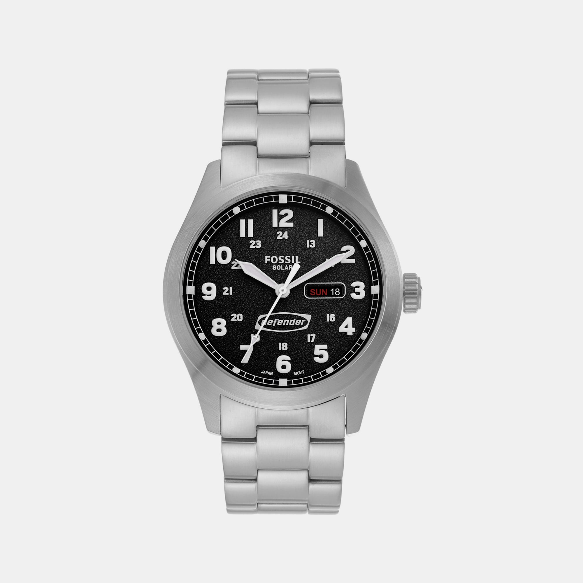 Fossil Defender Men Solar Black Dial Analog Stainless Steel Watch FS5976