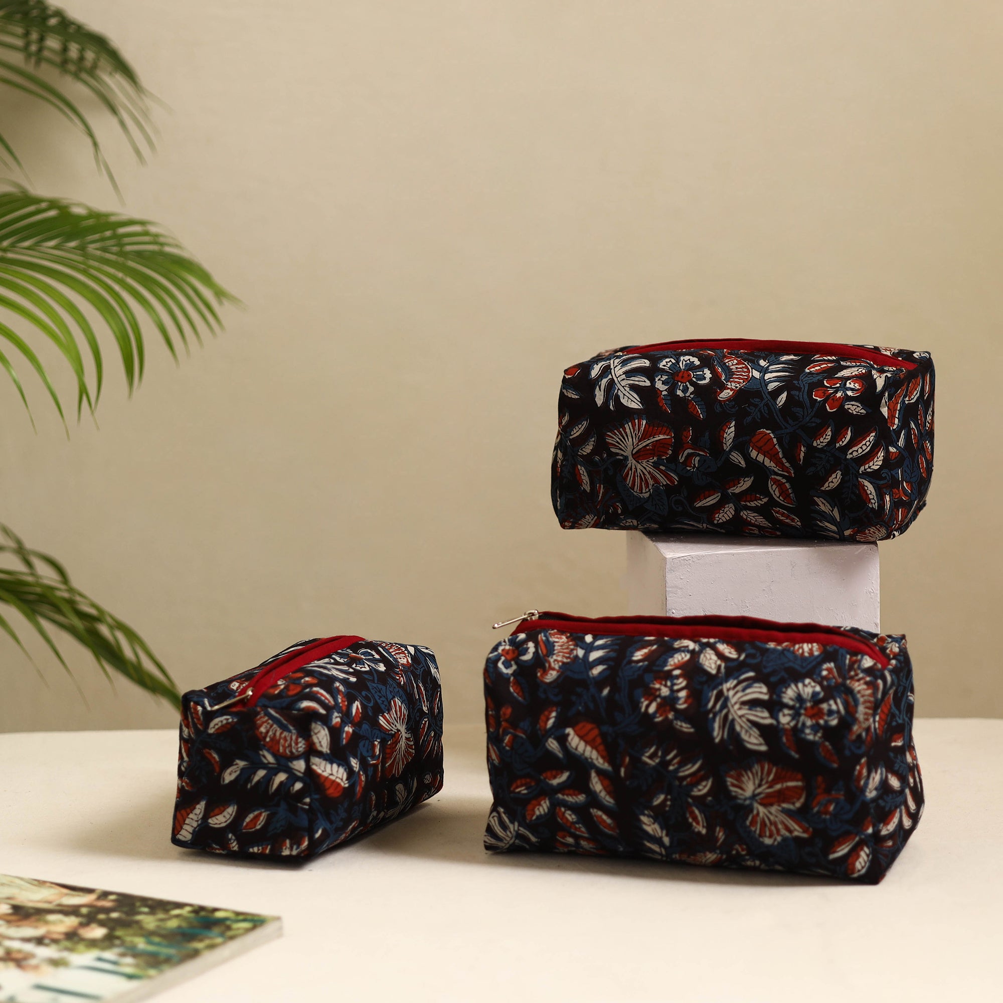 NOORI BAZAR Black - Handmade Cotton Toiletry Bags (Set of 3) 08