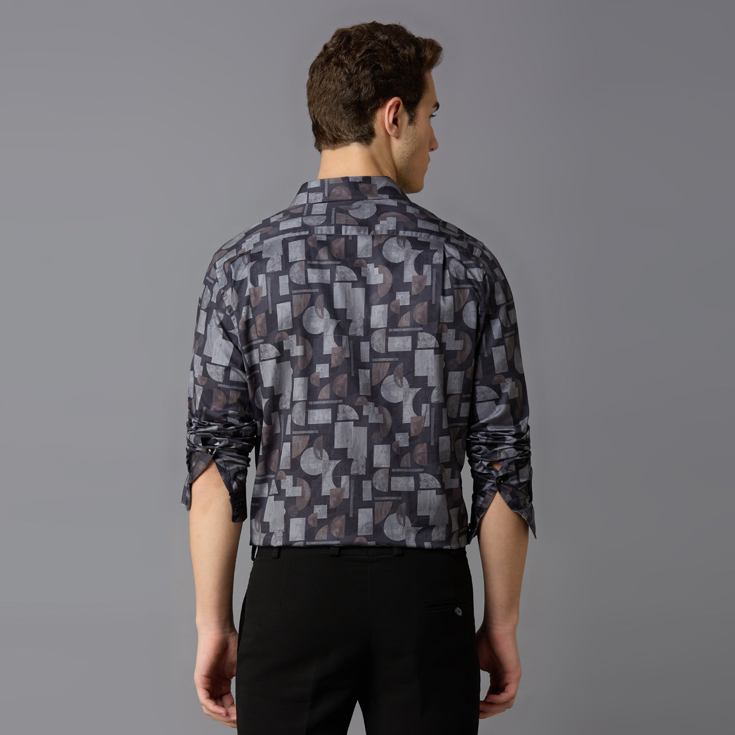 MARK & ALBERT Giza Cotton Printed Shirt – Gray - view 3