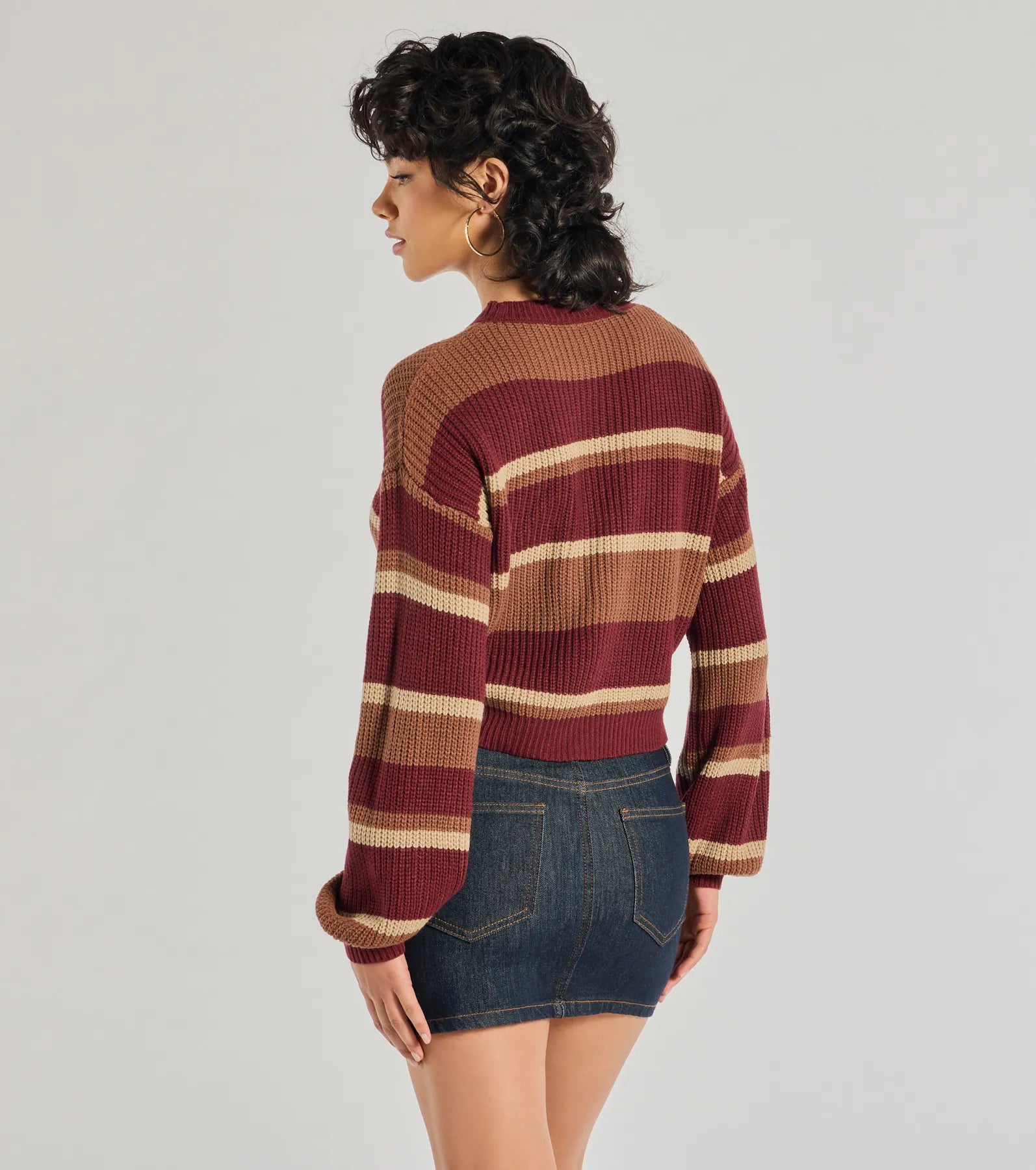 Windsor Preppy Style Striped Knit Crew Neck Sweater - view 2