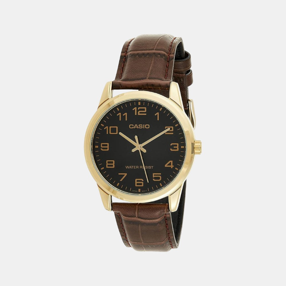Casio Enticer Men Quartz Beige Dial Analog Leather Watch A1084