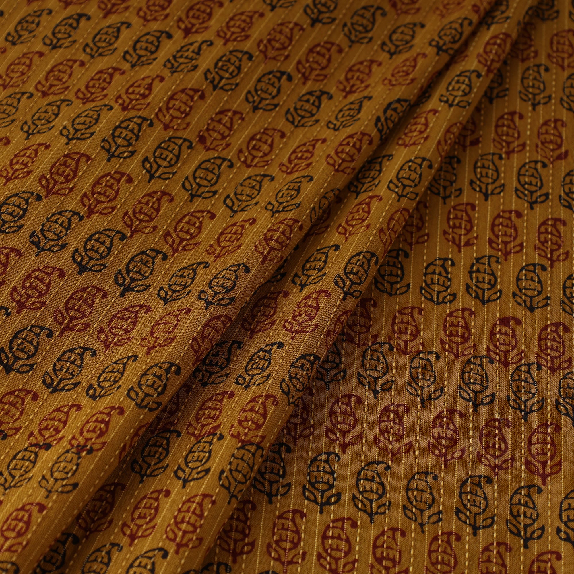 BAGH PRINTS BY UMAR FARUK KHATRI Brown - Bagh Block Printed Kantha Style Cotton Fabric 10 - view 2