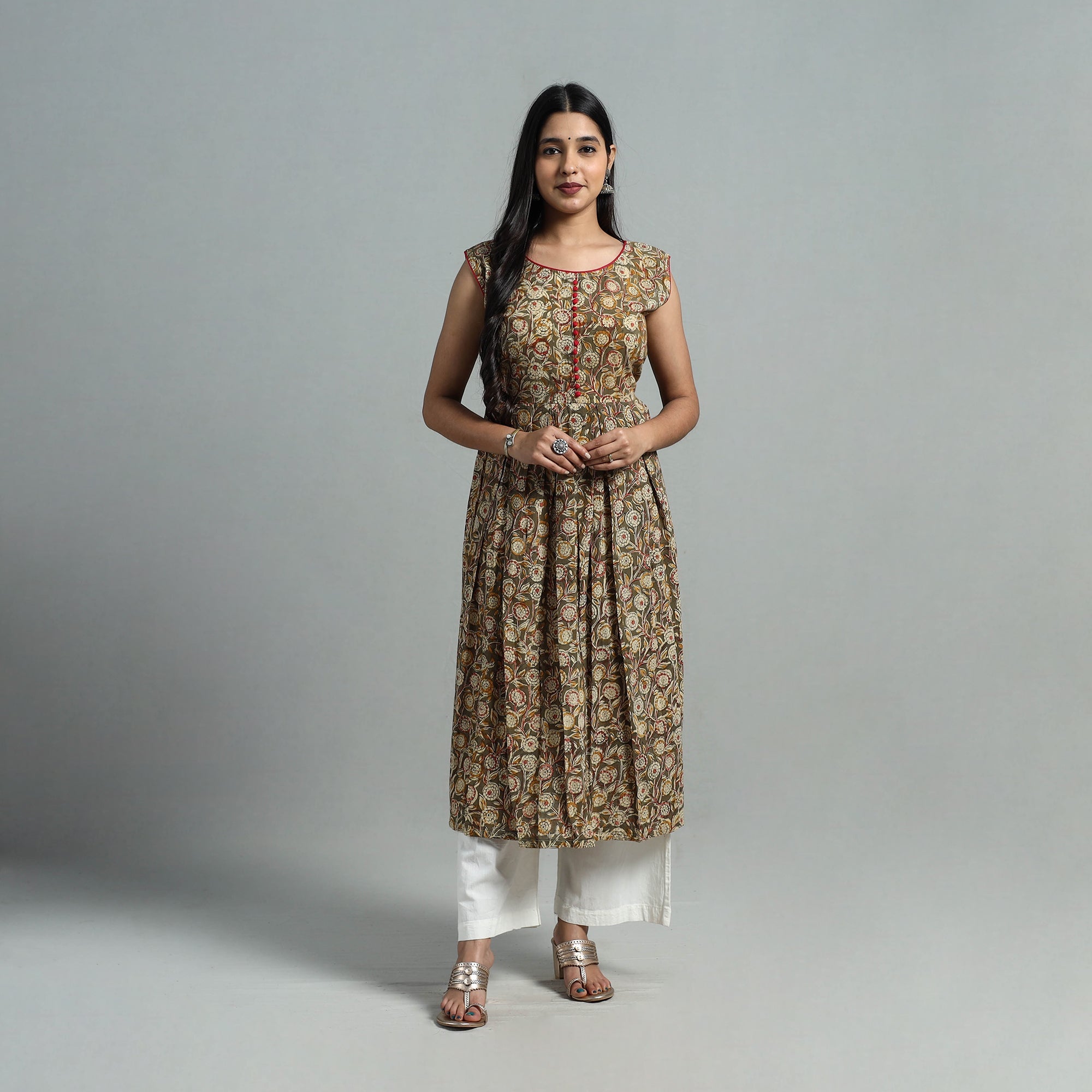DARAM Brown - Block Print Cotton Flared Kalamkari Kurta 04 - view 2