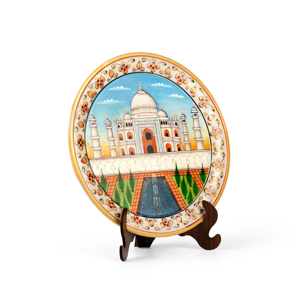 Indian Craft Hand Painted Taj Mahal Decorative Plate With Stand - view 8