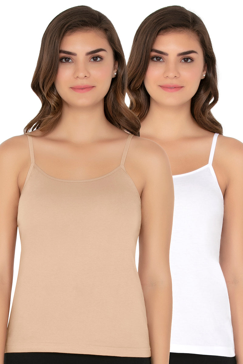 Amante Cotton Camisole (Pack of 2) - Nude-White
