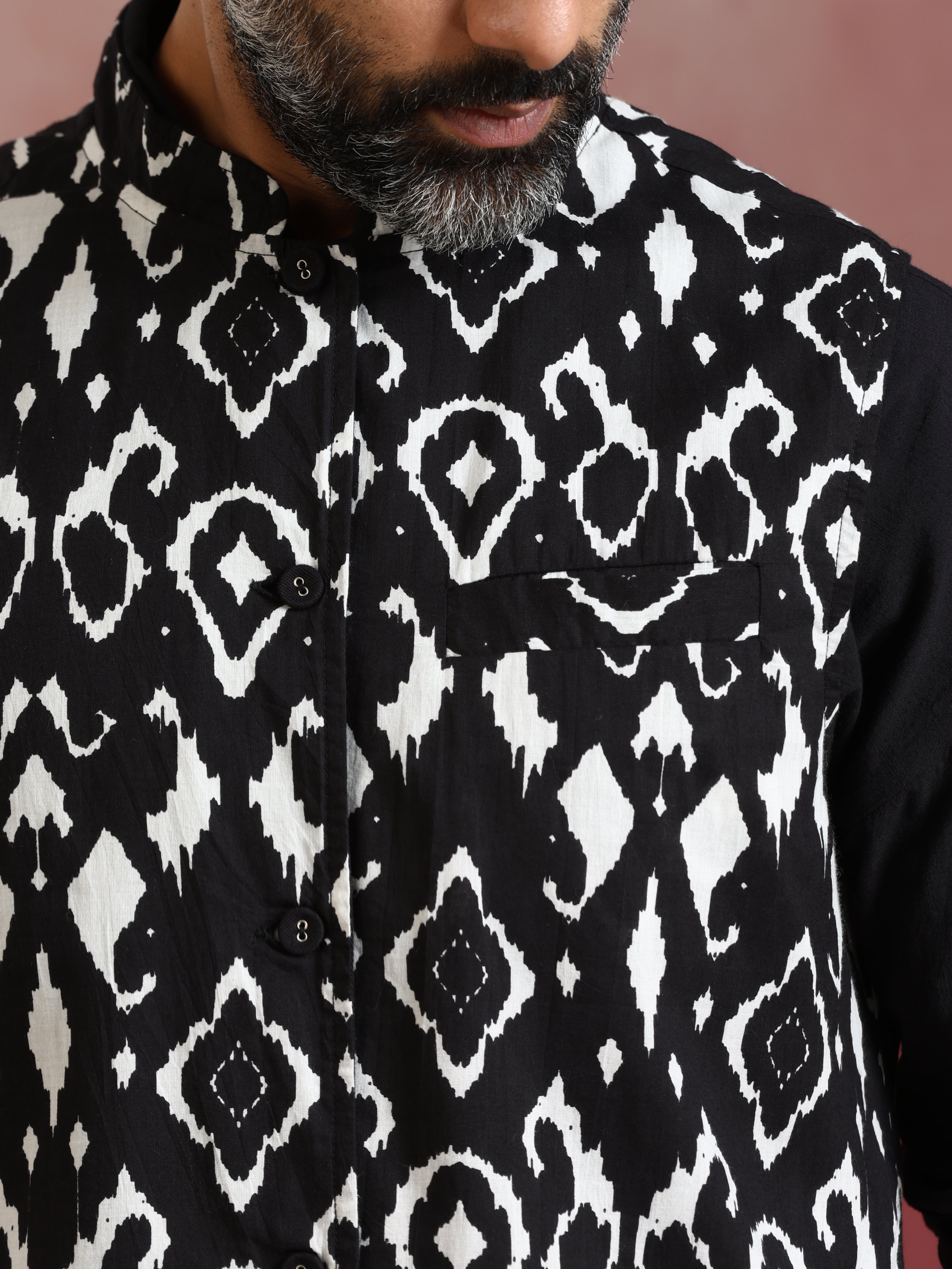 trueBrowns Men's Black Ikat Reversible Nehru Jacket - view 7