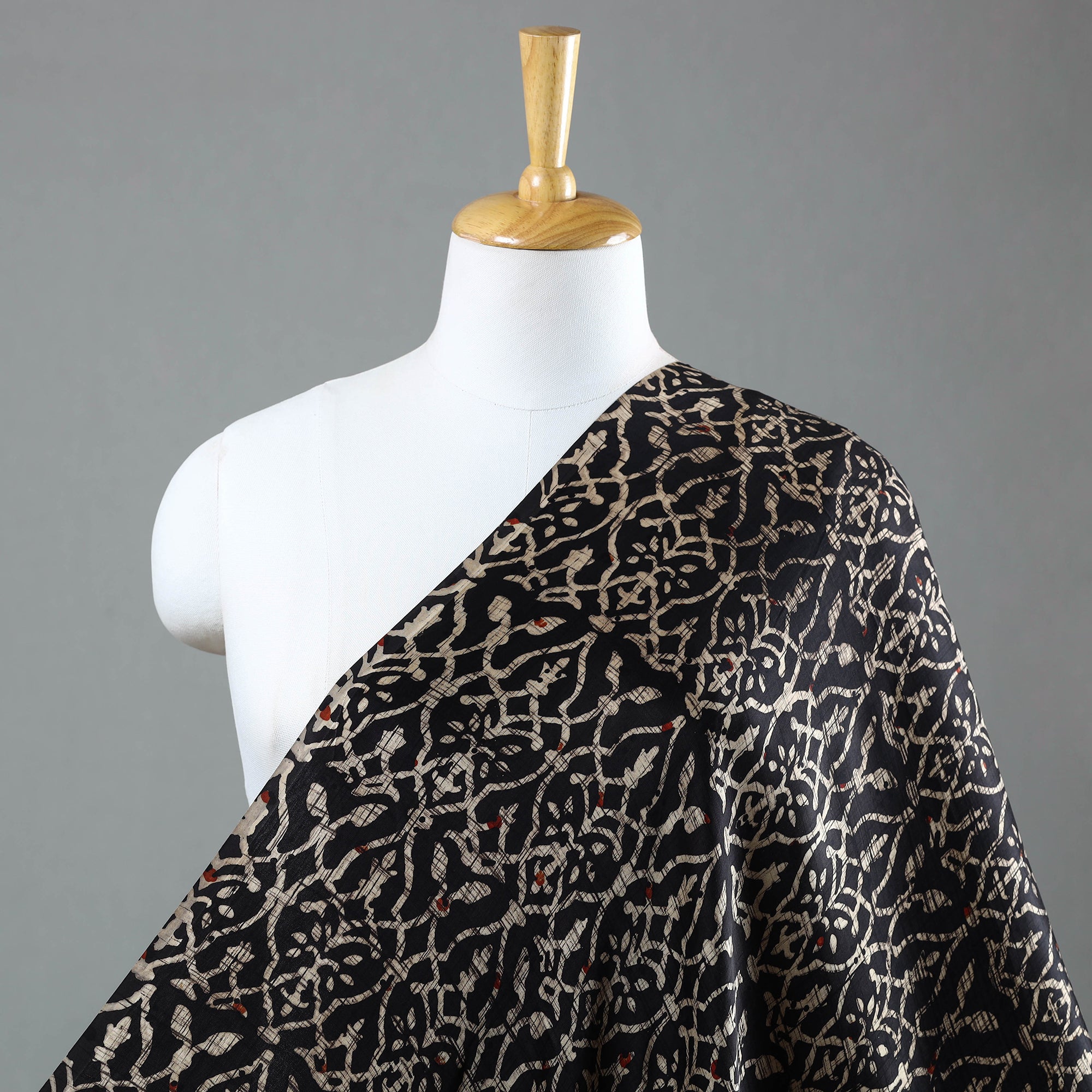 AJRAKH BY JABBAR KHATRI Black - Ajrakh Block Printed Modal Silk Fabric from Kutch 22