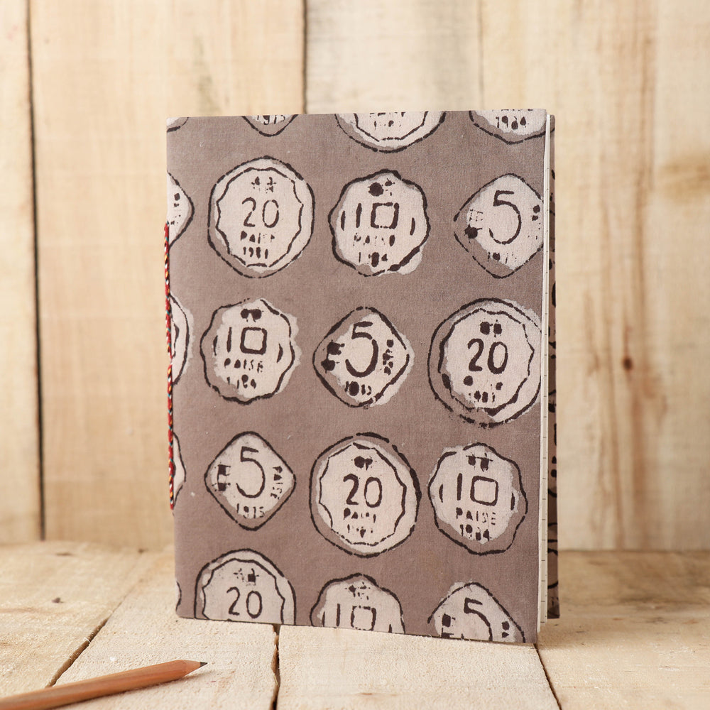 BINDAAS UNLIMITED Brown - Art Block Print Fabric Cover Handmade Paper Notebook (9 x 7 in)