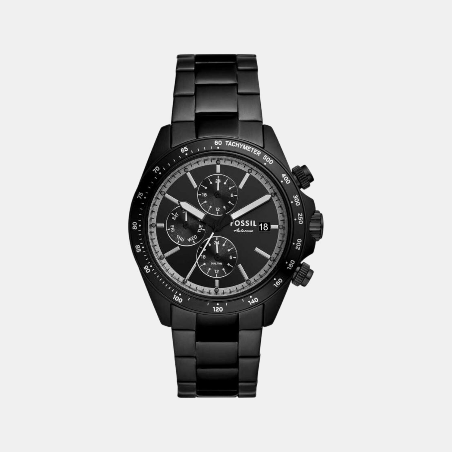 Fossil Autocross Men Quartz Black Dial Chronograph Stainless Steel Watch FS6125