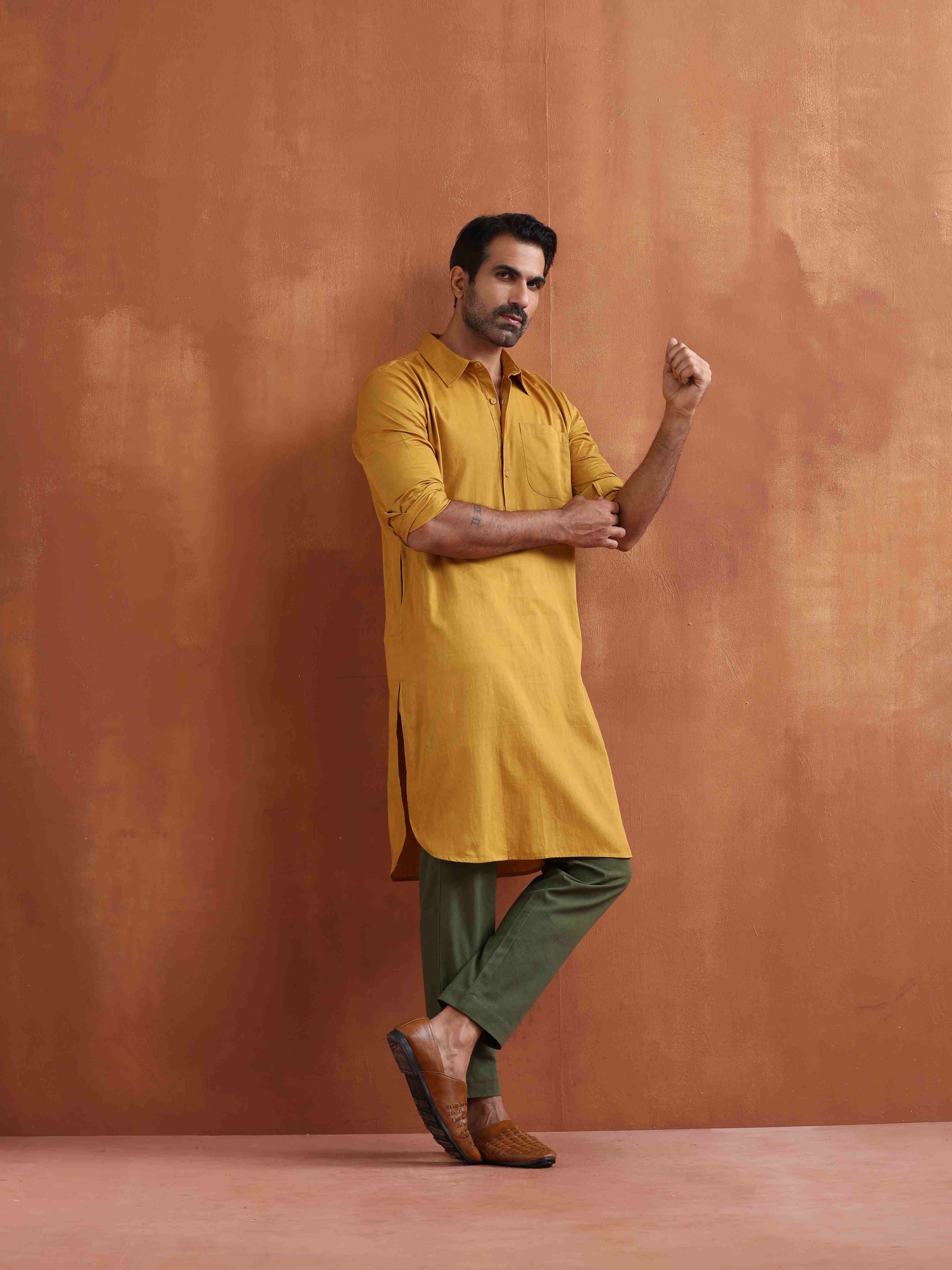 trueBrowns Men's Mustard Cotton Kurta - view 4