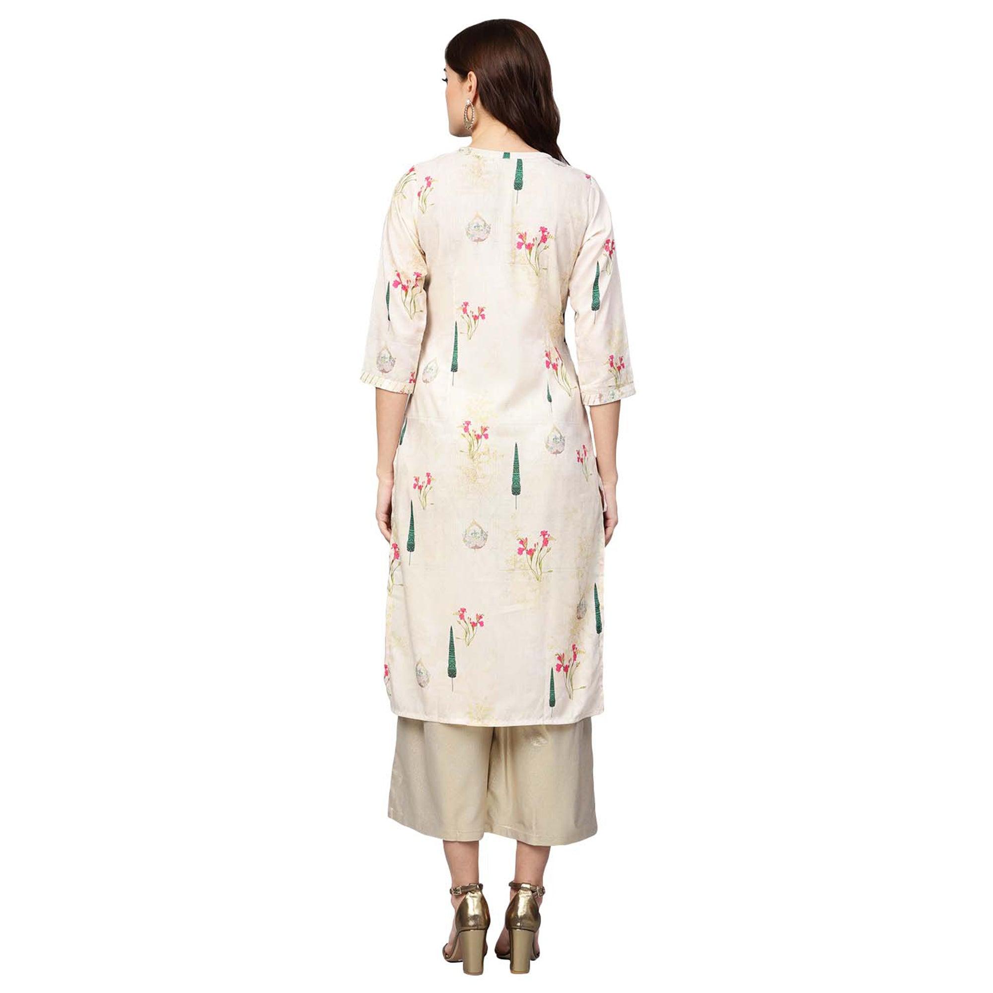 Peachmode Hypnotic Off White Colored Casual Wear Printed Muslin Cotton Kurti - view 3