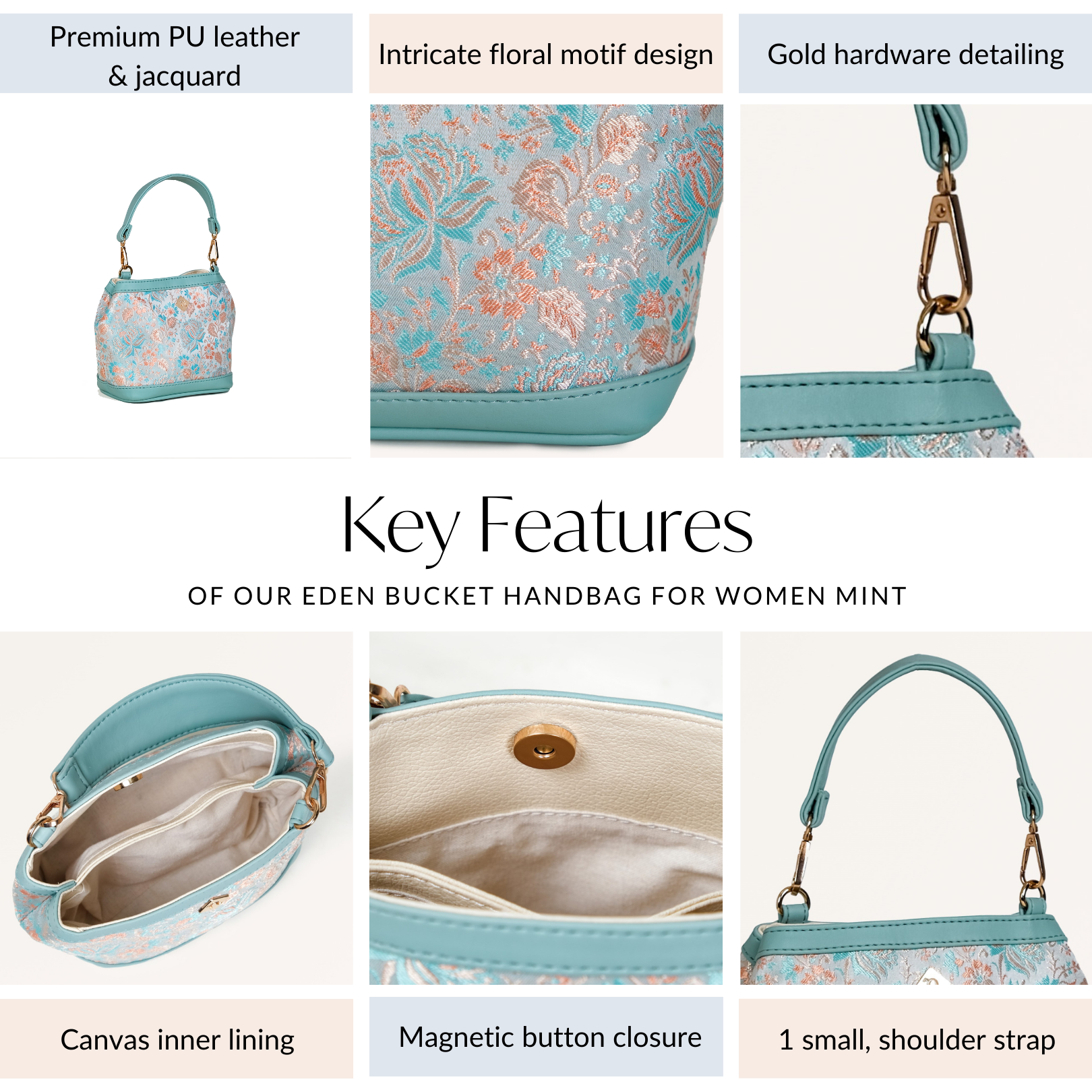 Nestasia Eden Bucket Handbag For Women Mint - view 6