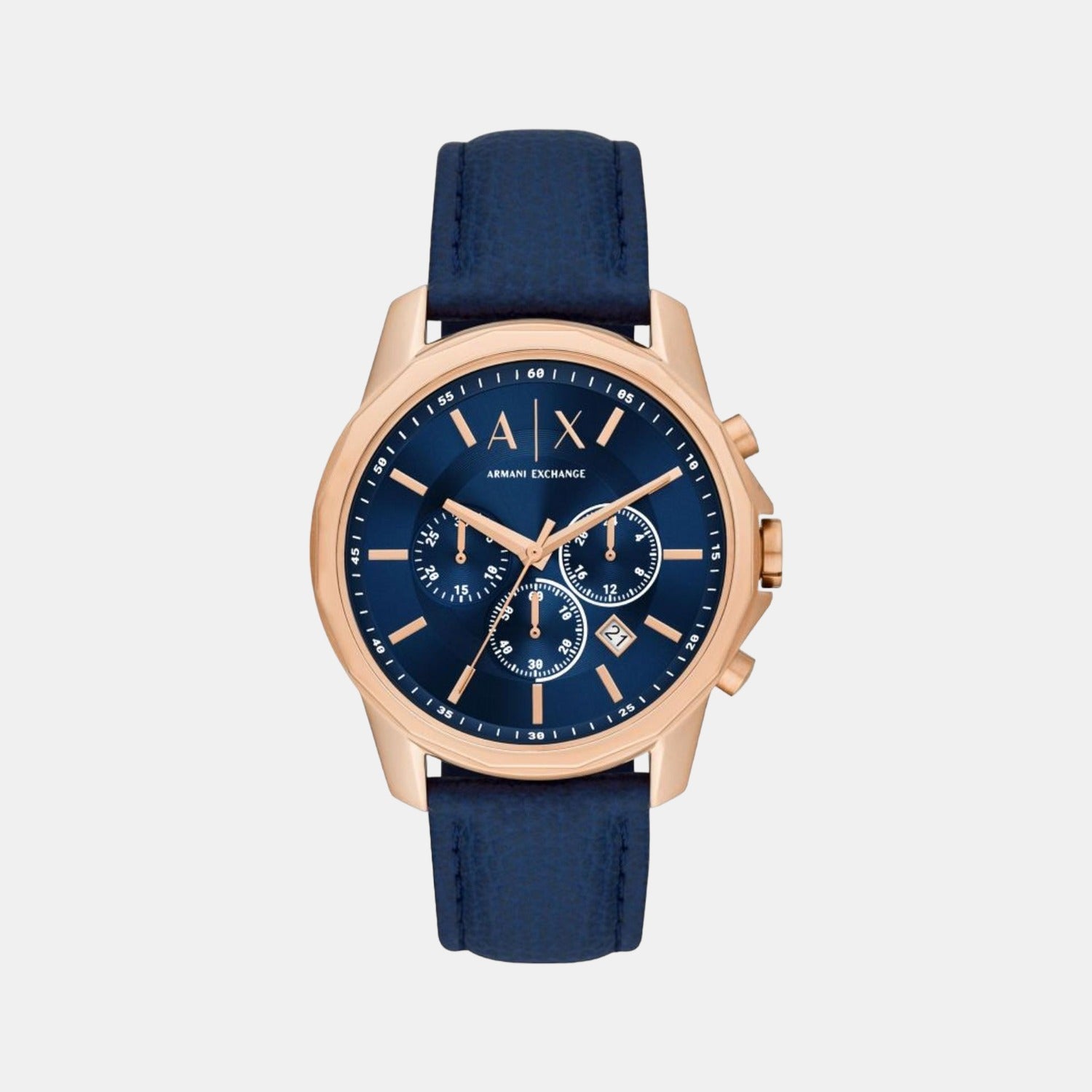 Armani Exchange Banks Men Quartz Blue Dial Chronograph Leather Watch AX1723