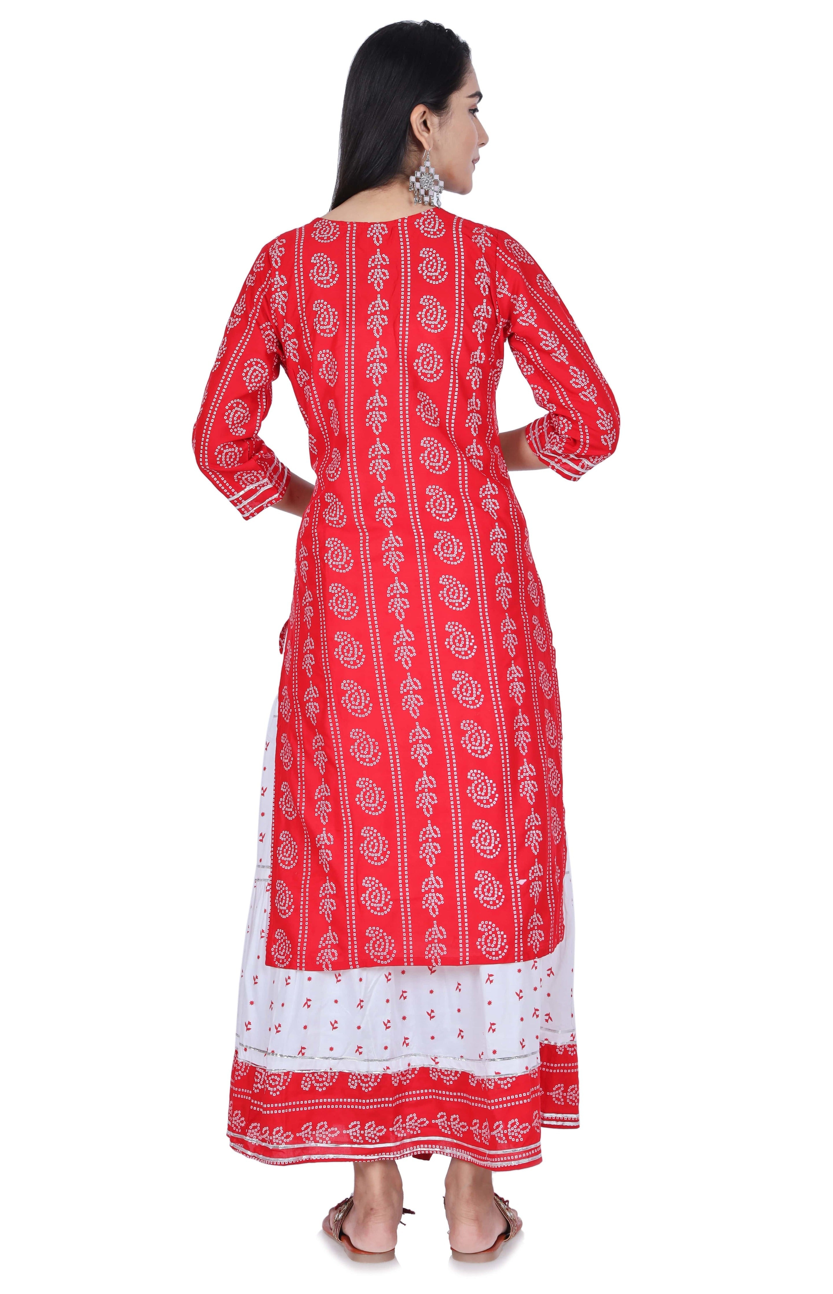 Fab Alchemy Red Printed Cotton Kurta and Skirt Set - view 5