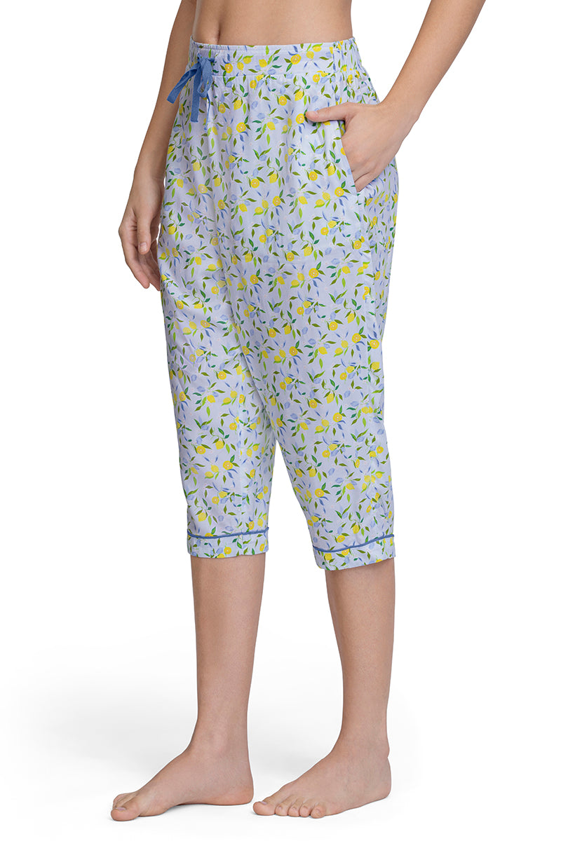 Amante Capri Length Pyjama Bottom - Lemon Leaf Pr - view 3