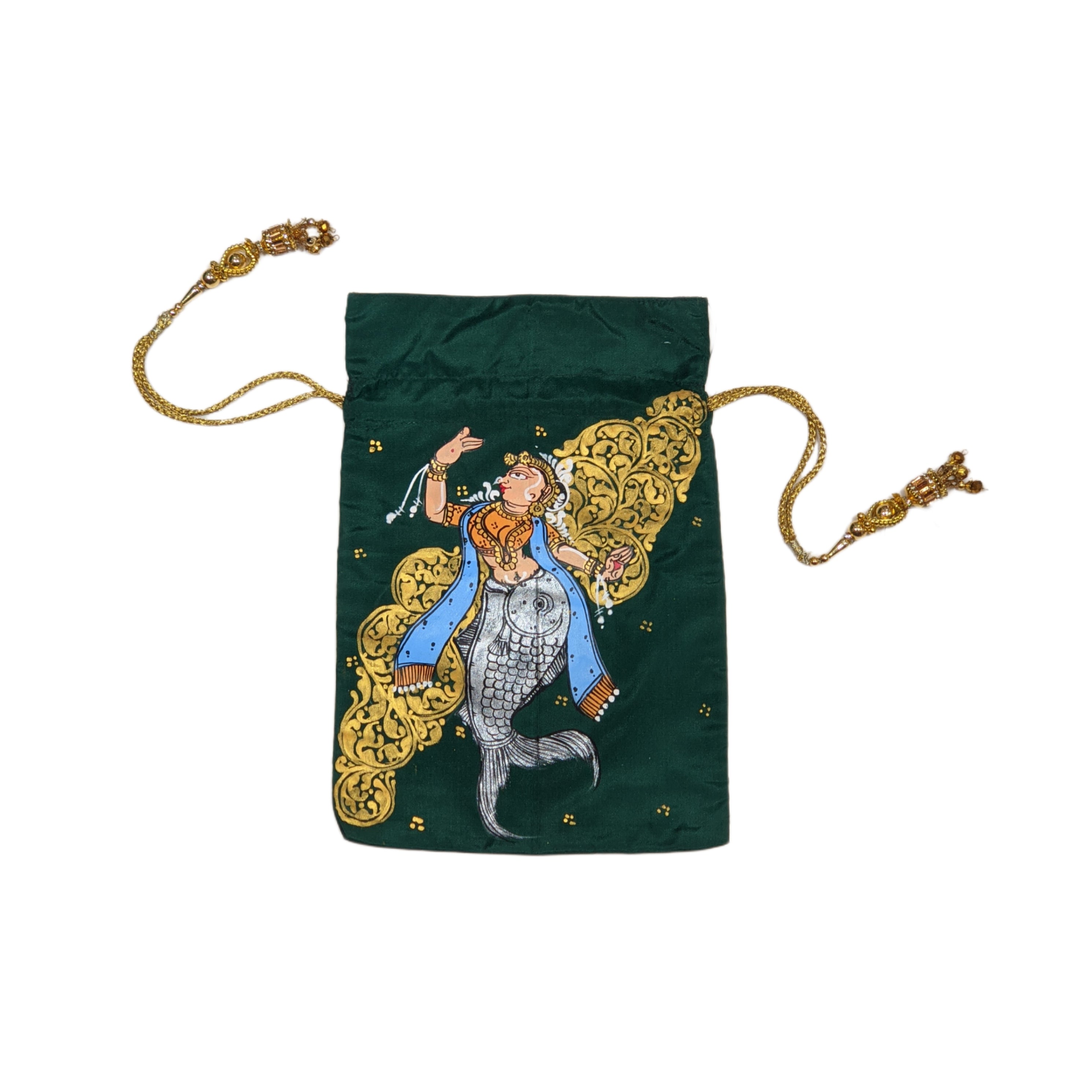IndianVillèz Green Matsya Kanya Nartaki Pattachitra Potli Bag - view 2