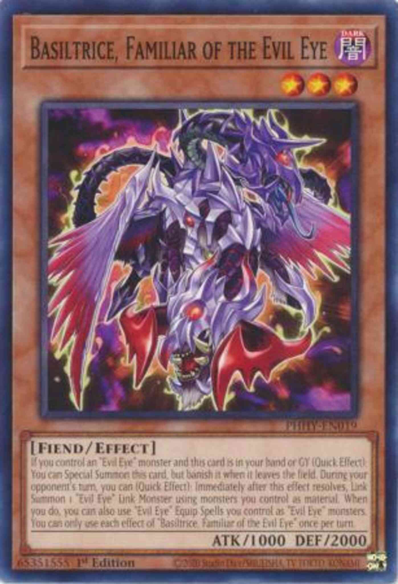 Basiltrice familiar – Yu-Gi-Oh! Basiltrice, Familiar of the Evil Eye - PHHY-EN019 - Common - 1st Edition