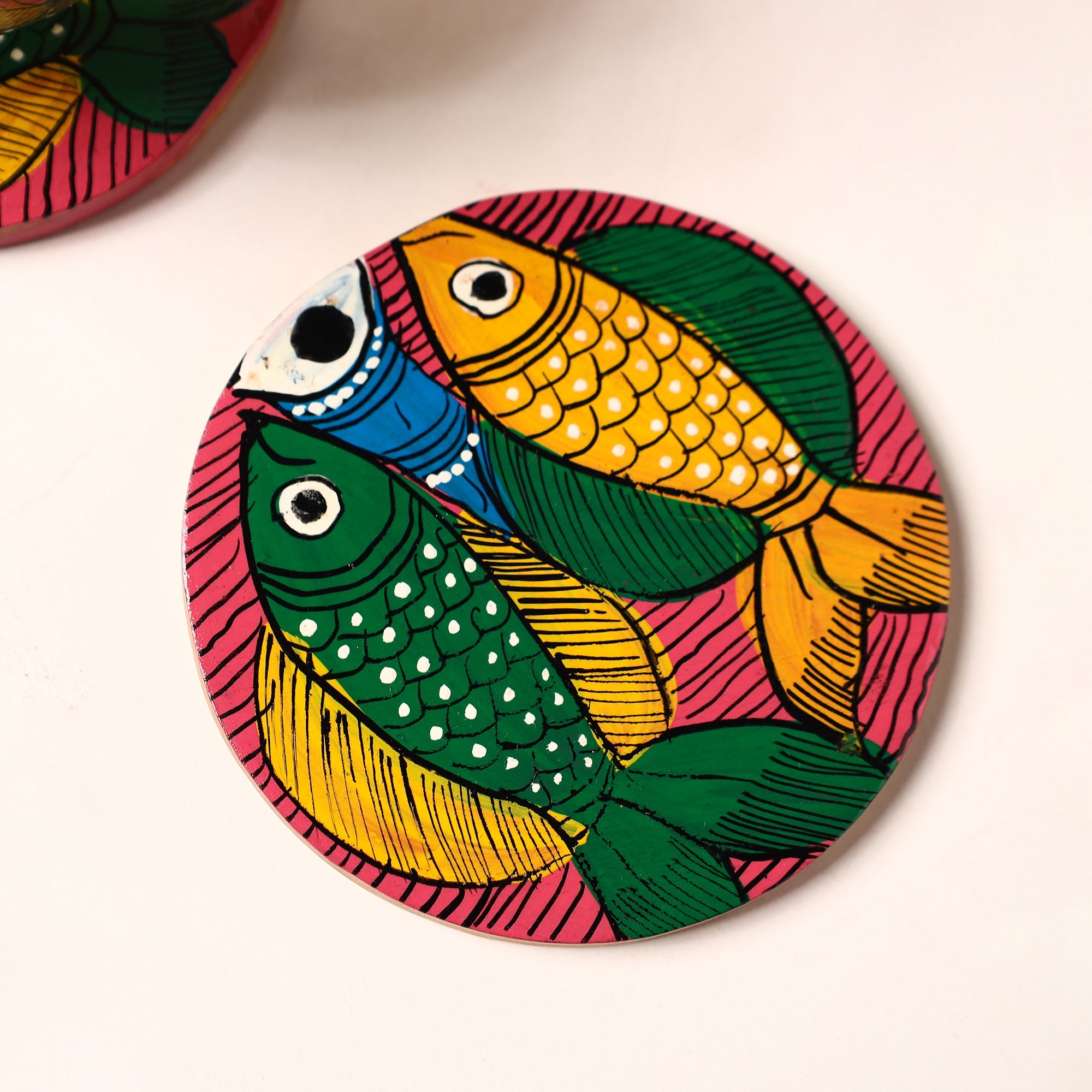 ITOKRI CRAFTS INITIATIVE Bengal Patua Handpainted Akashmoni Wooden Coasters (Set of 4) 12 - view 2