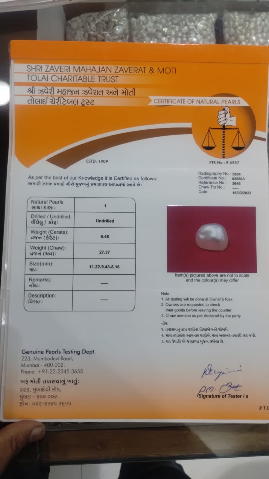Gemsmantra Basra Moti 6.48 carats (7.20 ratti)