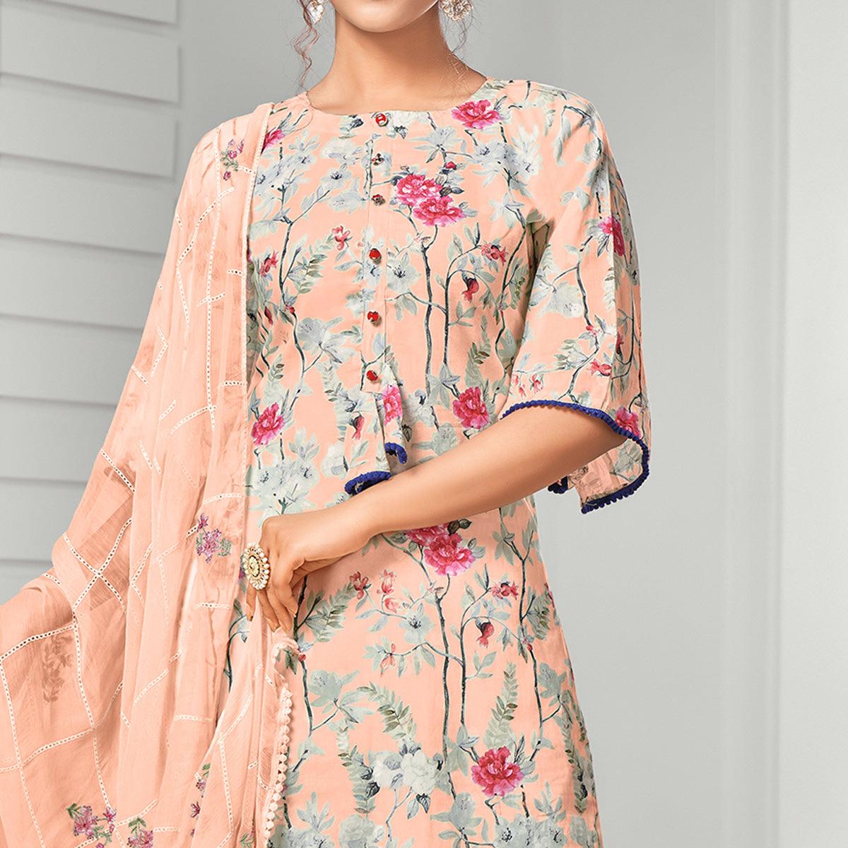Peachmode Exclusive Peach Colored Casual Wear Digital Printed Cotton Dress Material - view 2