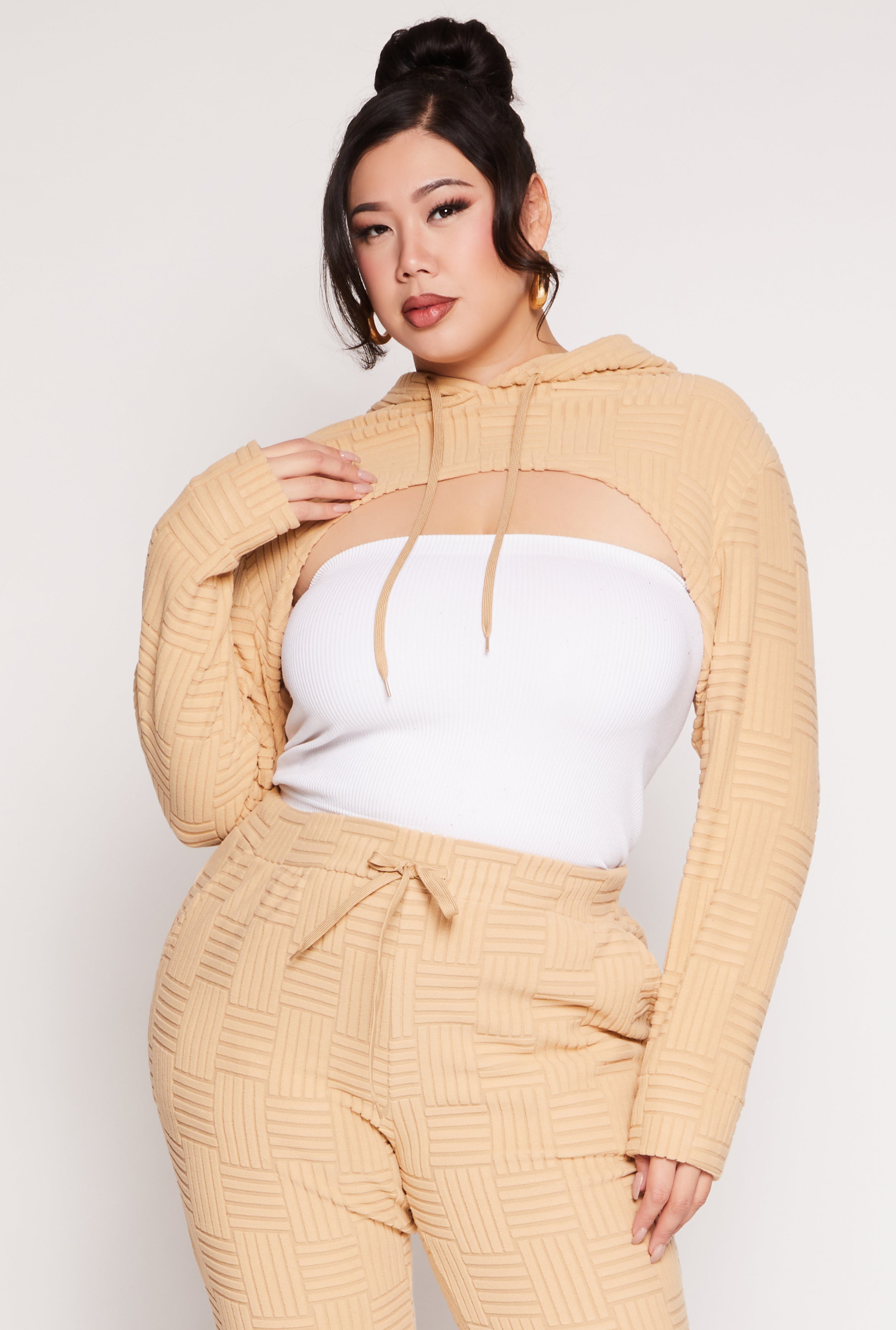 Rainbow Shops Plus Size Geometric Patterned Shrug Sweatshirt