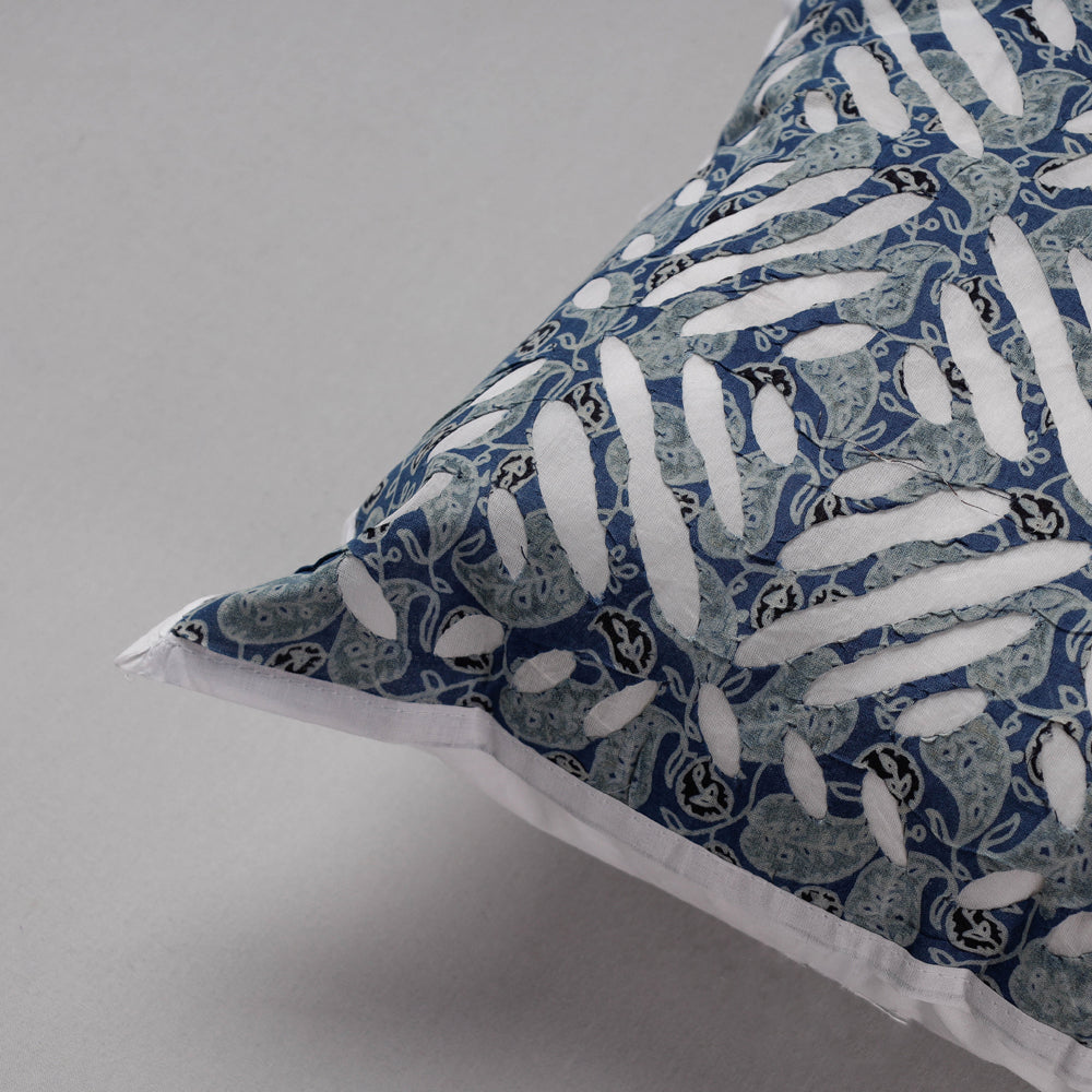 SHADES OF MARUDHARA Blue - Cutwork Cotton Applique Cushion Cover (16 x 16 in) - view 2